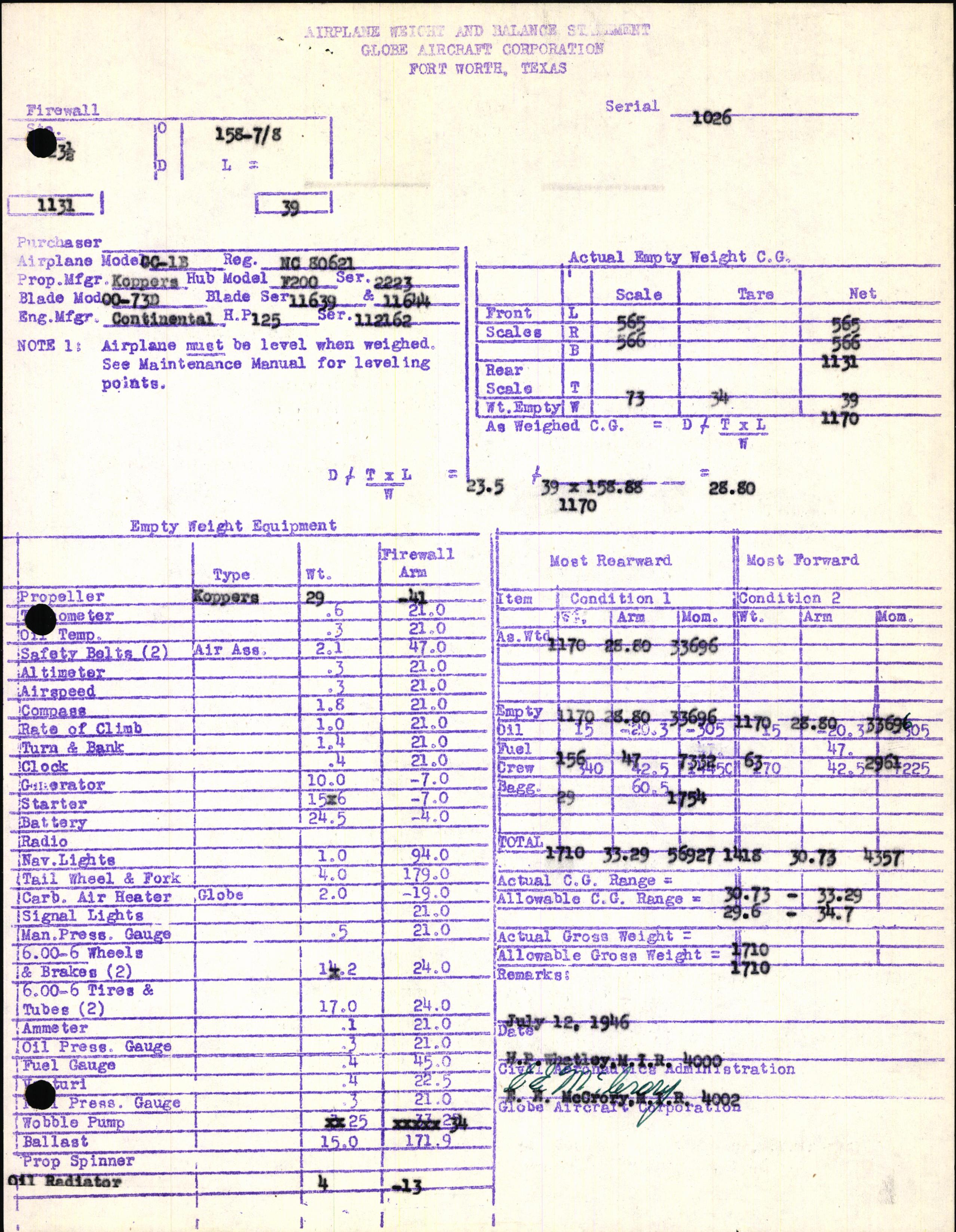 Sample page 7 from AirCorps Library document: Technical Information for Serial Number 1026