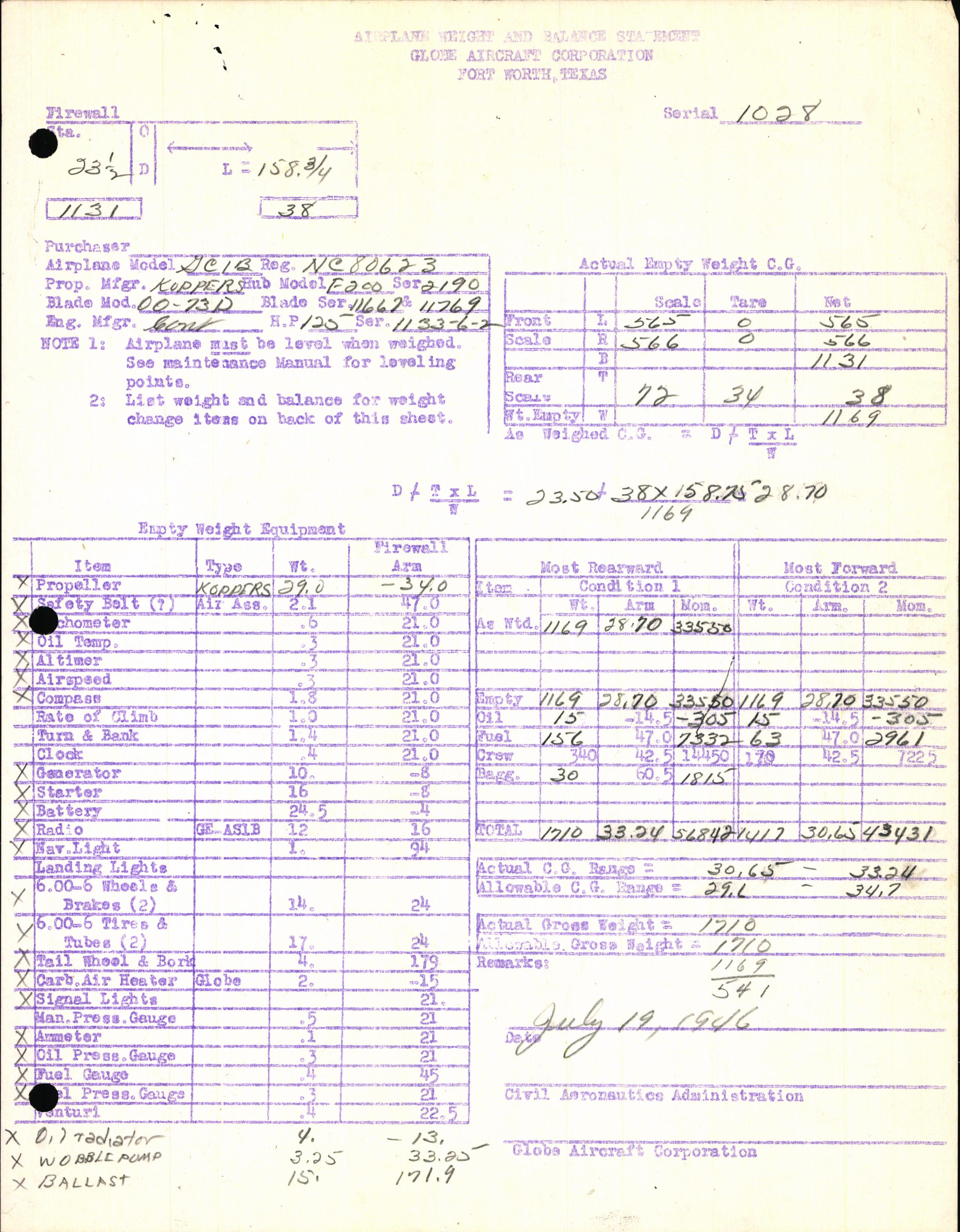 Sample page 7 from AirCorps Library document: Technical Information for Serial Number 1028