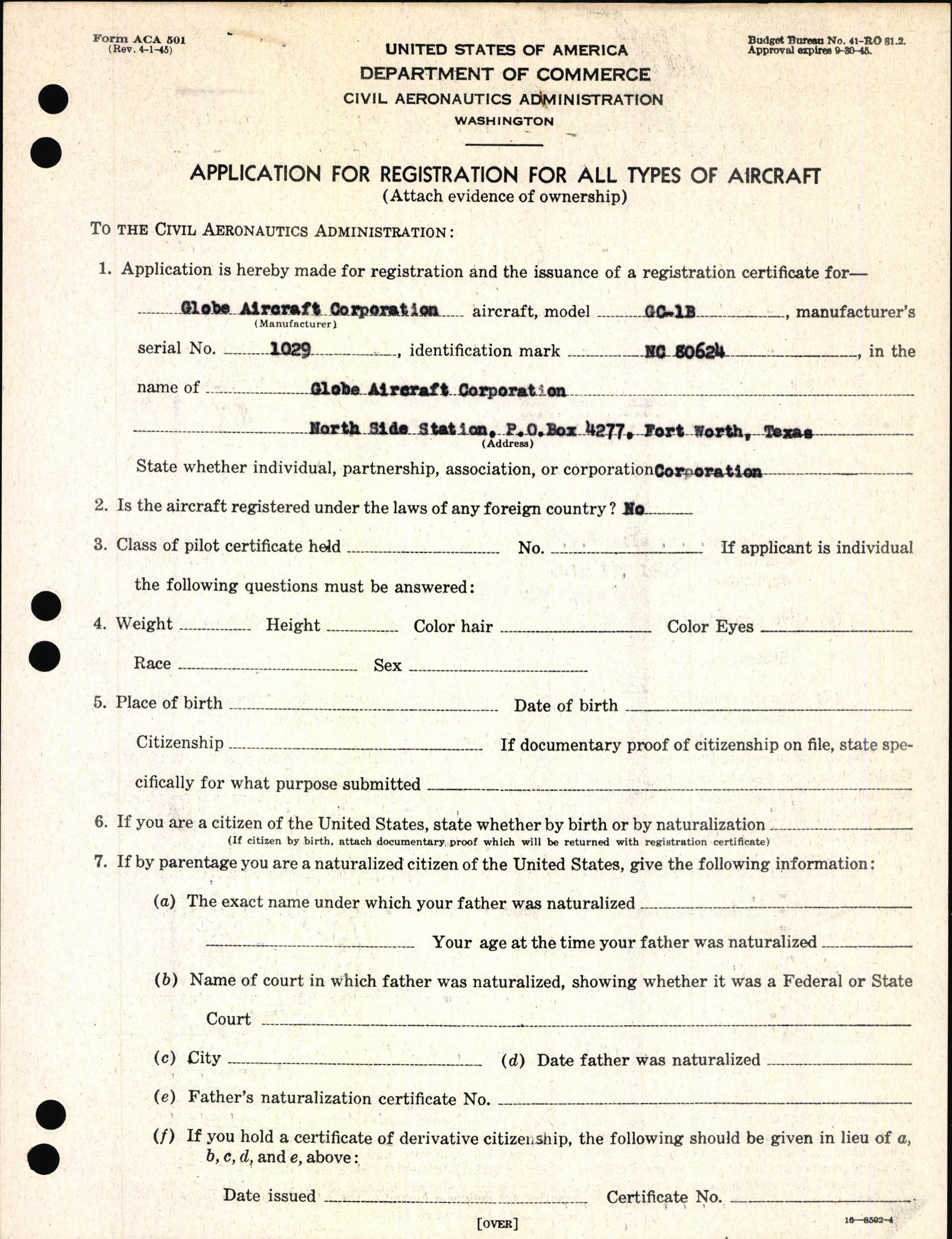 Sample page 3 from AirCorps Library document: Technical Information for Serial Number 1029