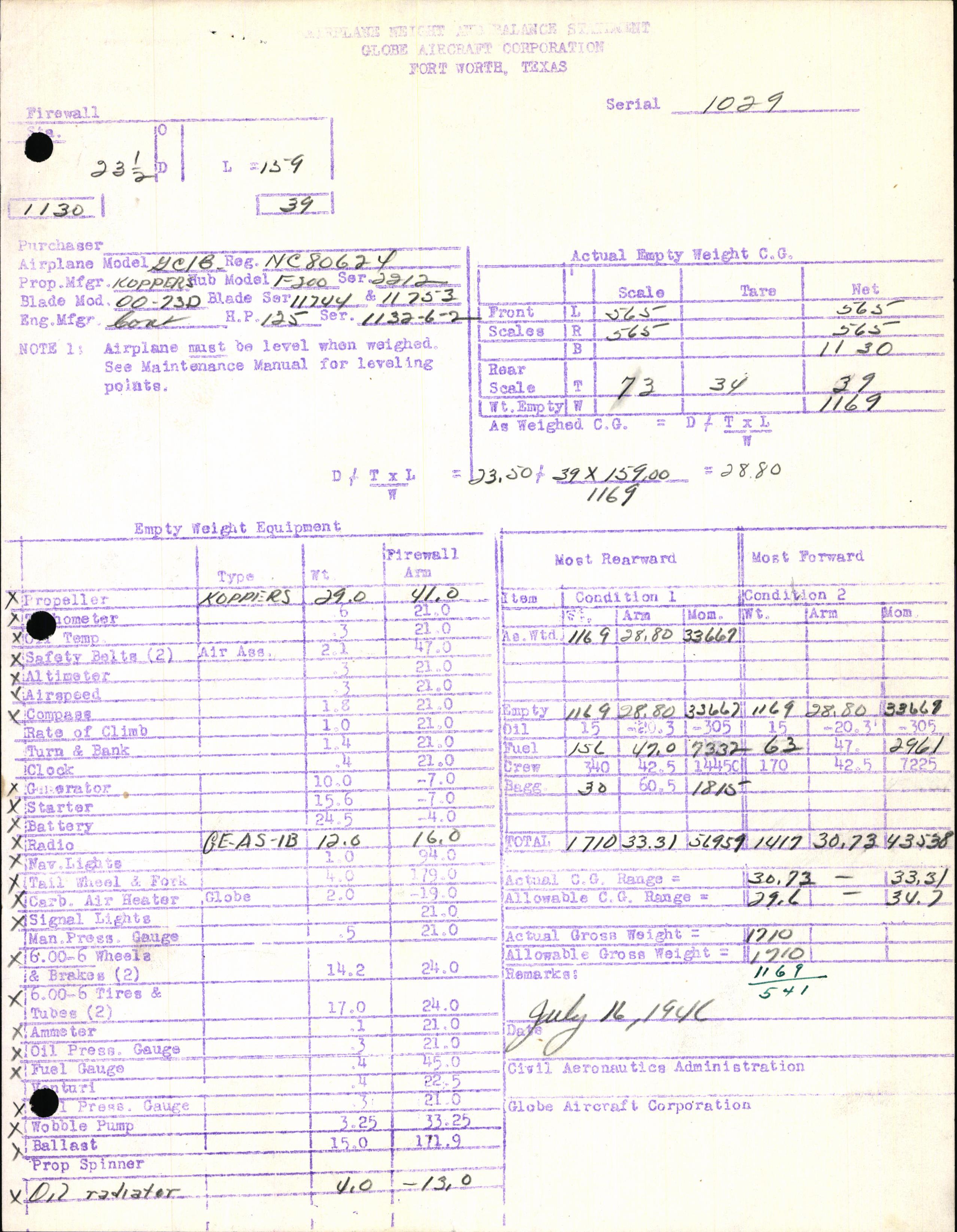 Sample page 7 from AirCorps Library document: Technical Information for Serial Number 1029