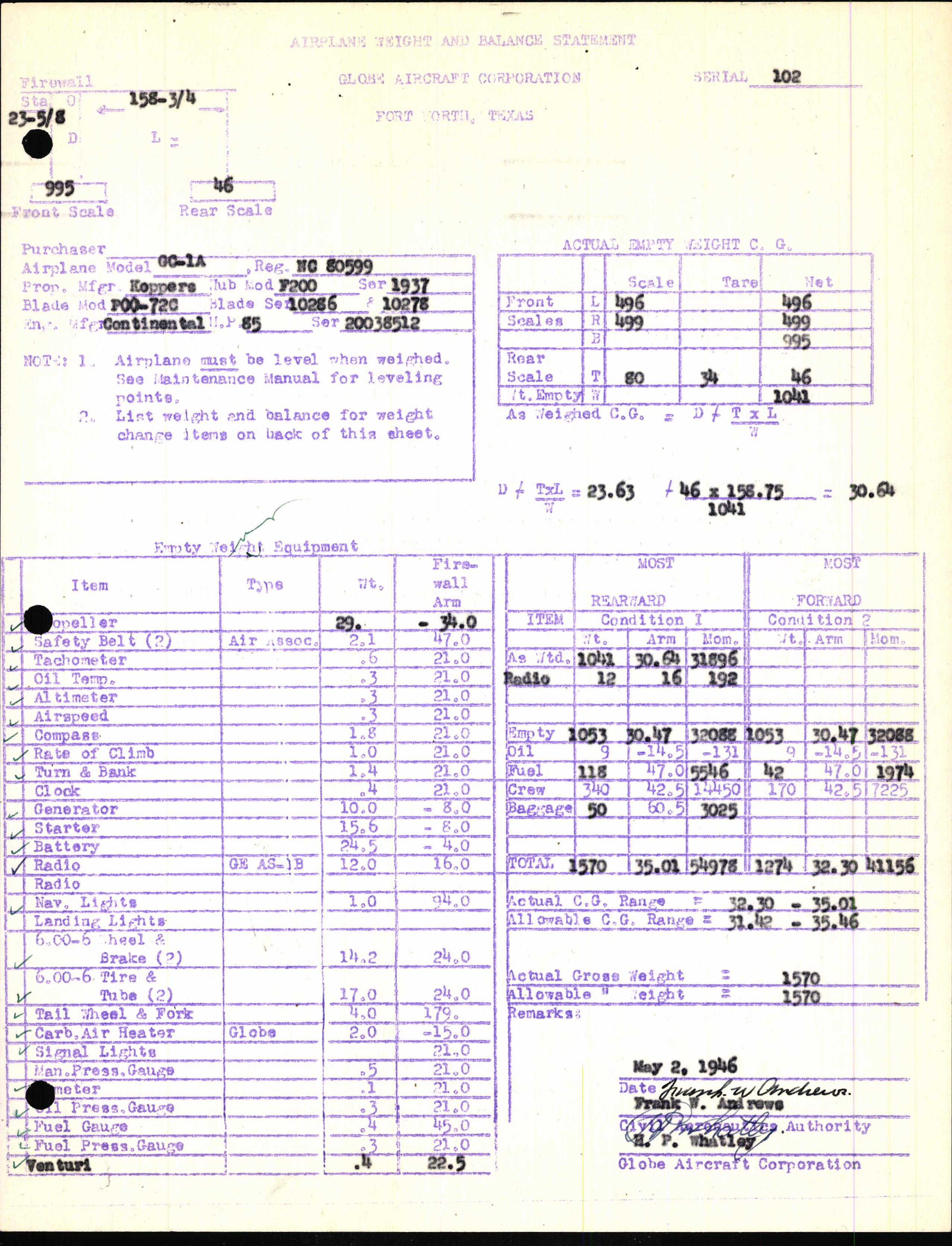 Sample page 11 from AirCorps Library document: Technical Information for Serial Number 102
