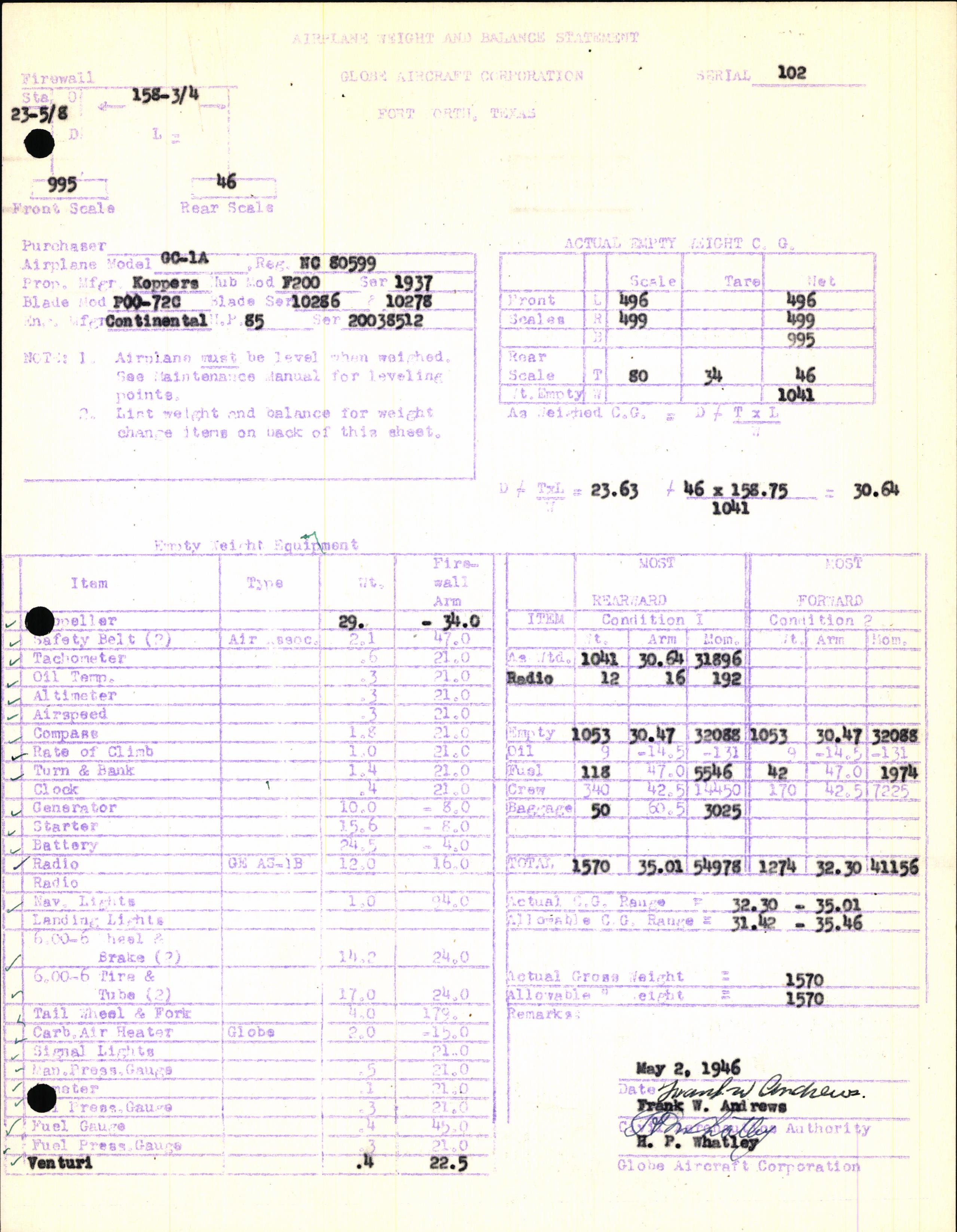 Sample page 9 from AirCorps Library document: Technical Information for Serial Number 102