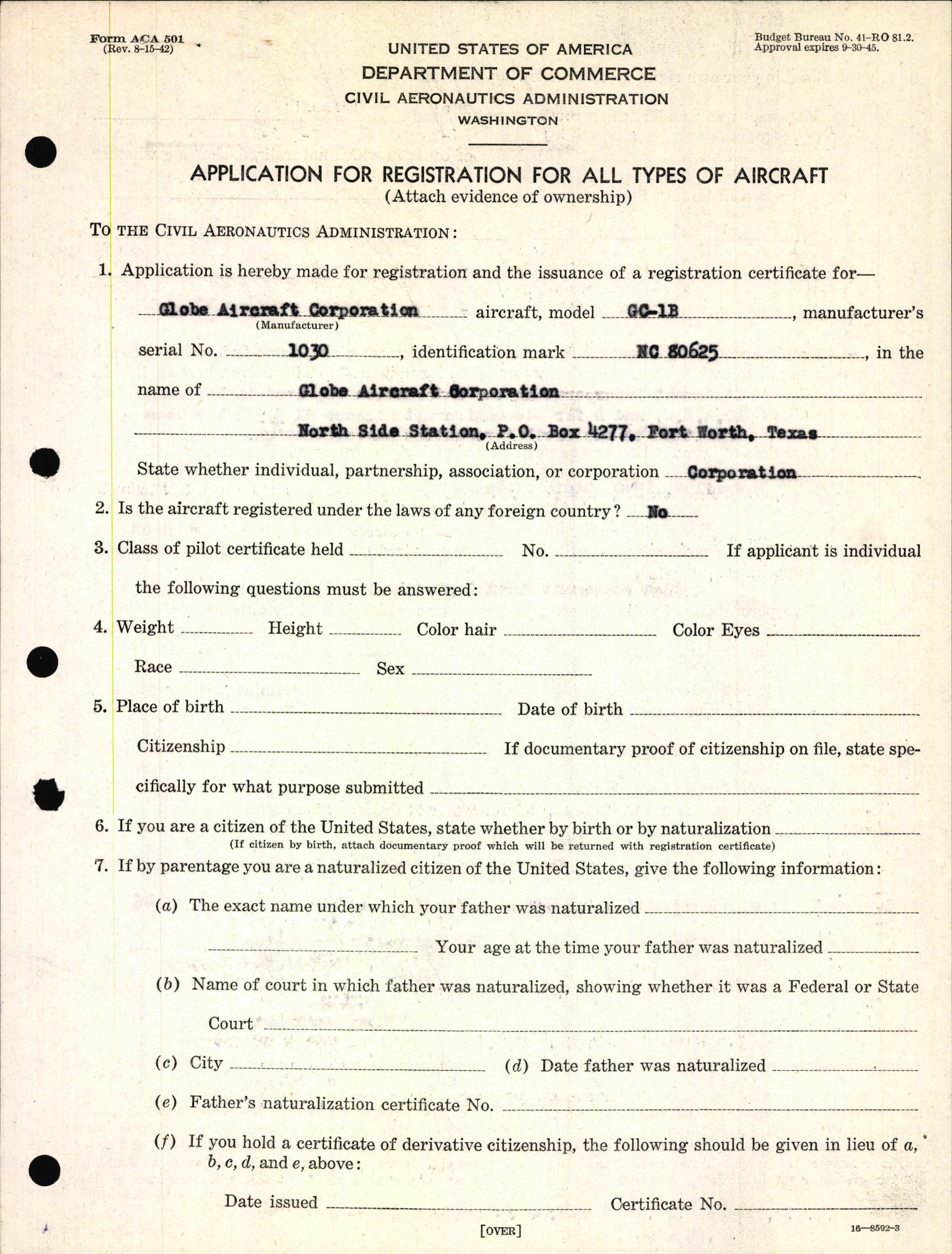 Sample page 3 from AirCorps Library document: Technical Information for Serial Number 1030