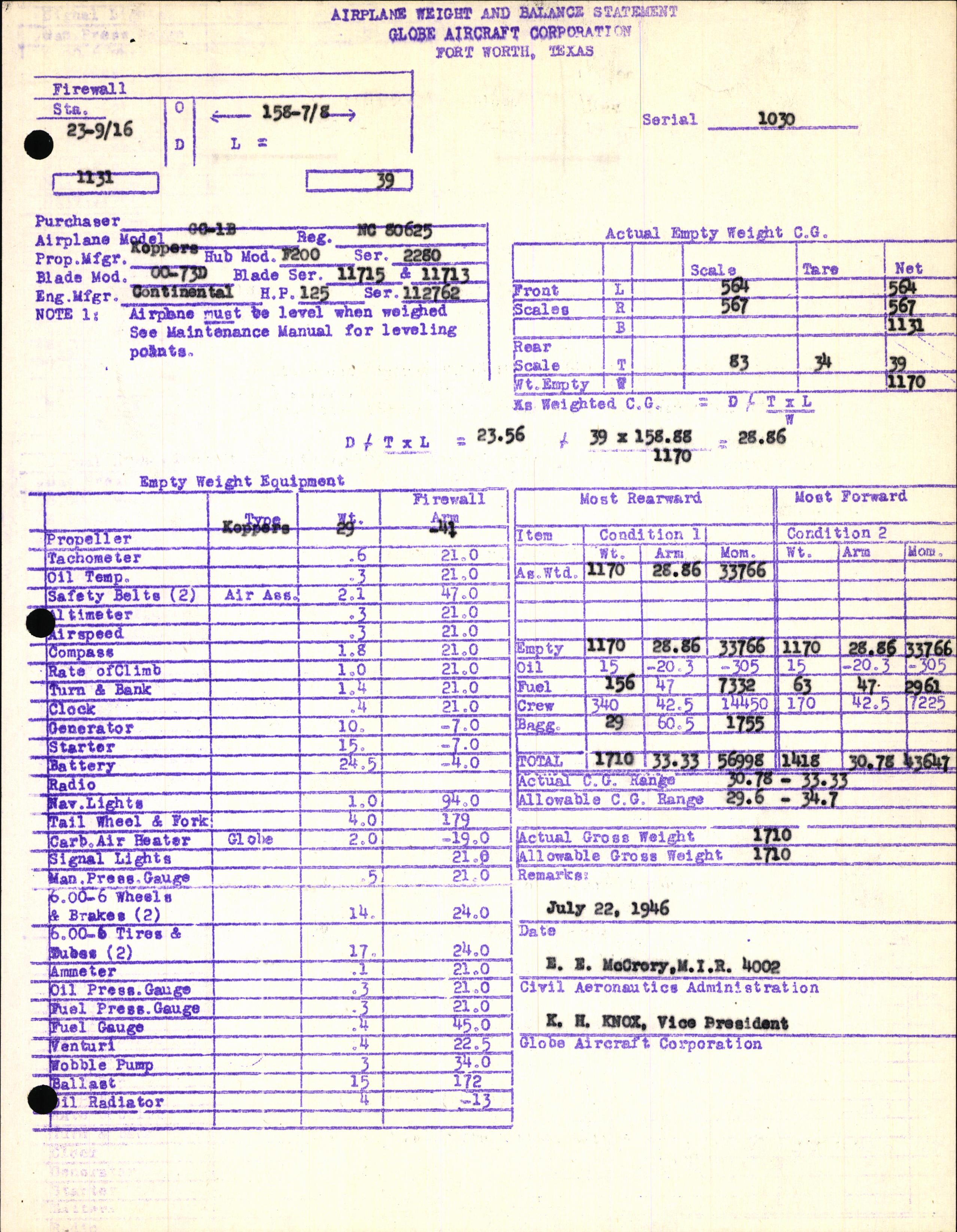 Sample page 5 from AirCorps Library document: Technical Information for Serial Number 1030