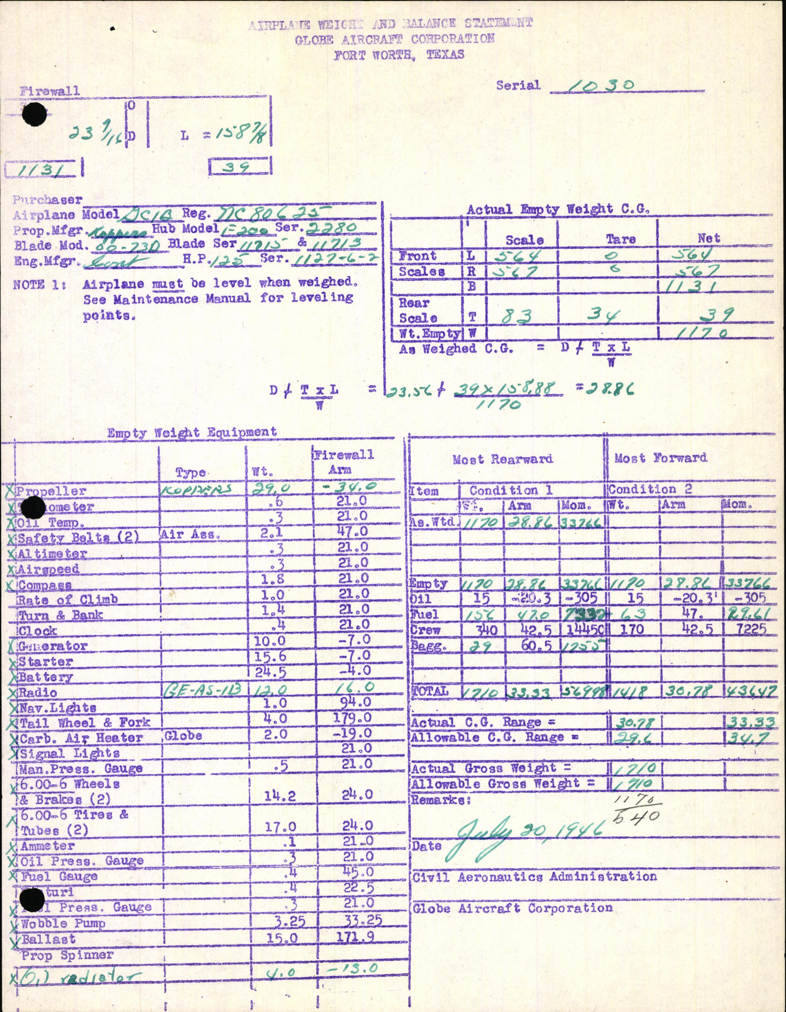 Sample page 7 from AirCorps Library document: Technical Information for Serial Number 1030