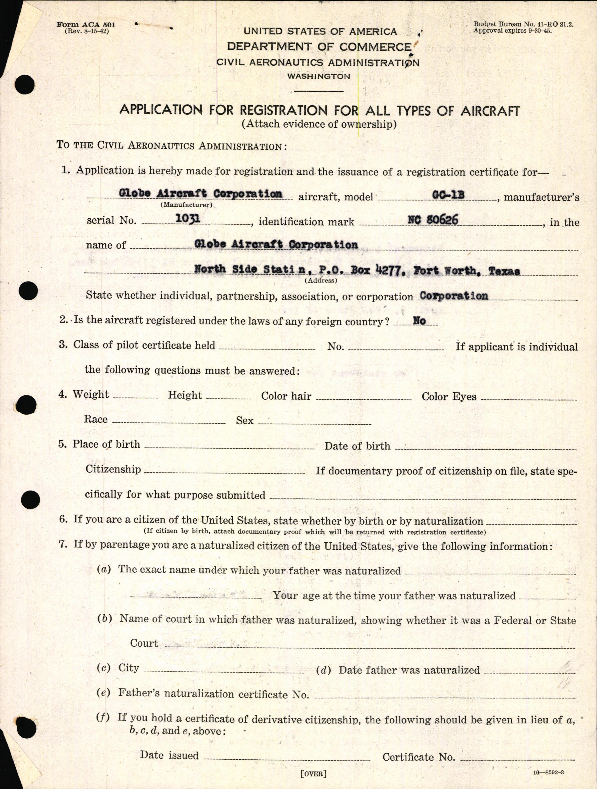 Sample page 3 from AirCorps Library document: Technical Information for Serial Number 1031