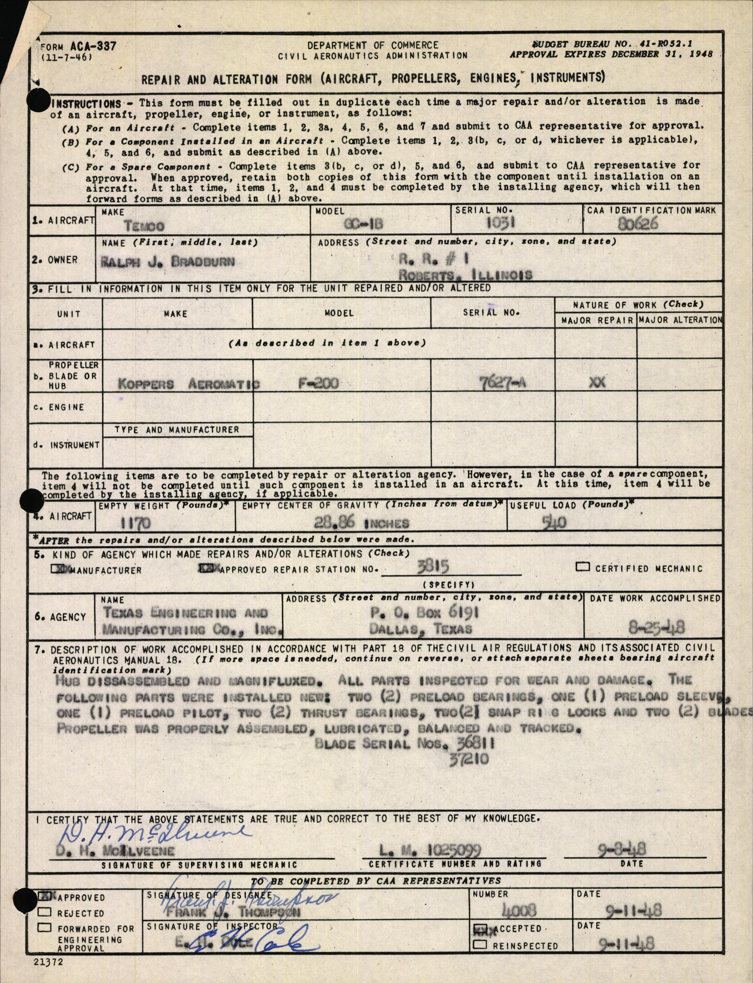 Sample page 5 from AirCorps Library document: Technical Information for Serial Number 1031