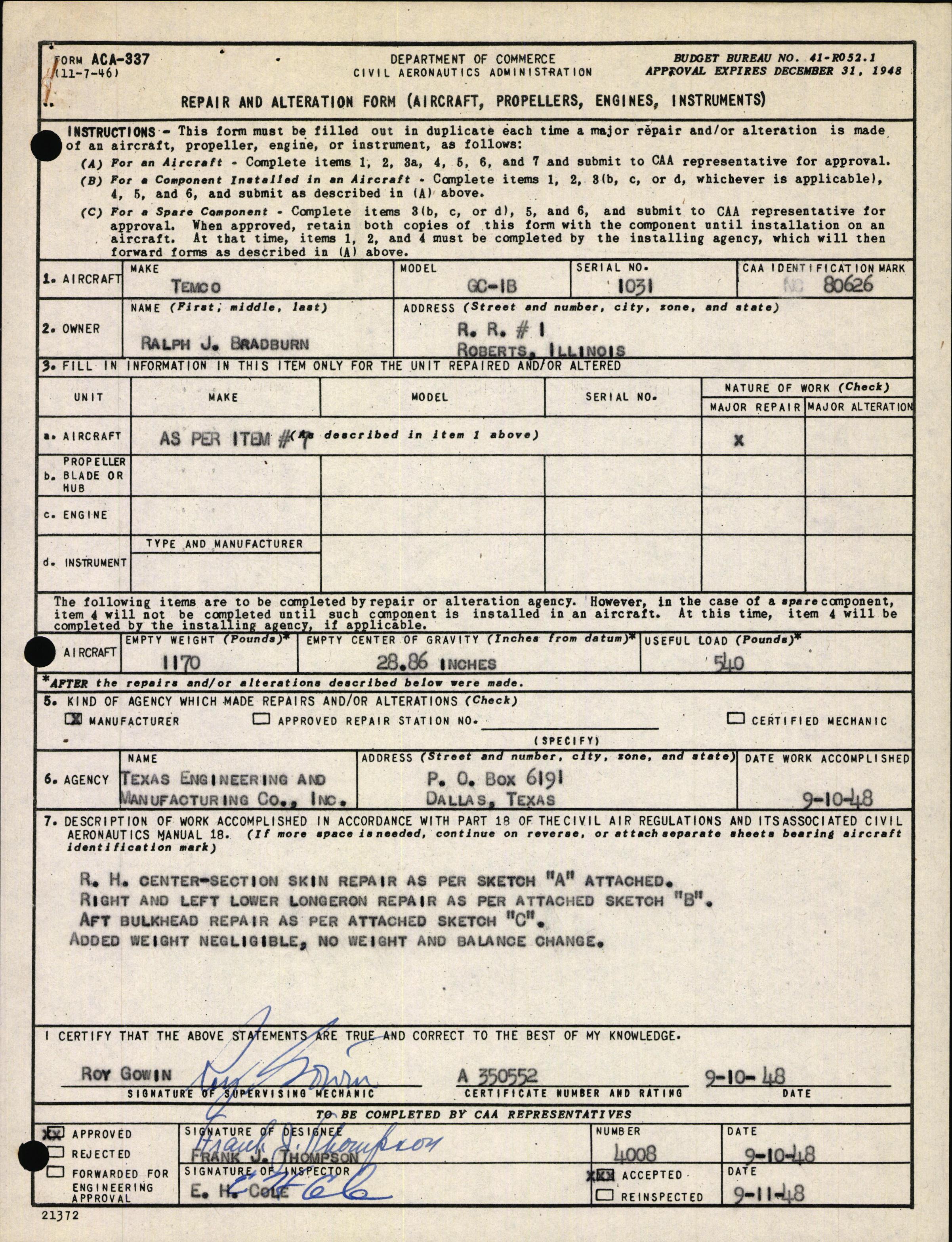 Sample page 7 from AirCorps Library document: Technical Information for Serial Number 1031
