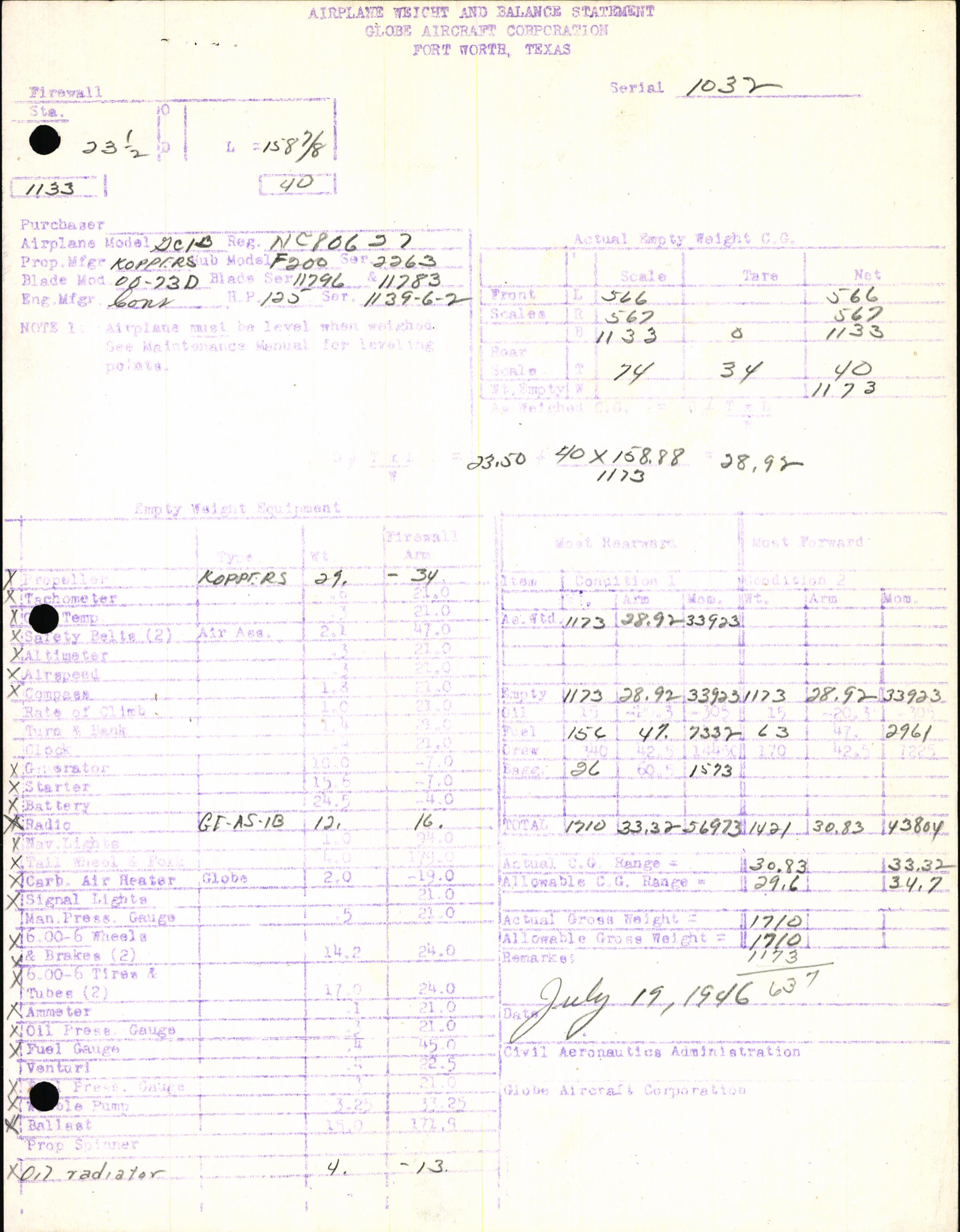 Sample page 5 from AirCorps Library document: Technical Information for Serial Number 1032