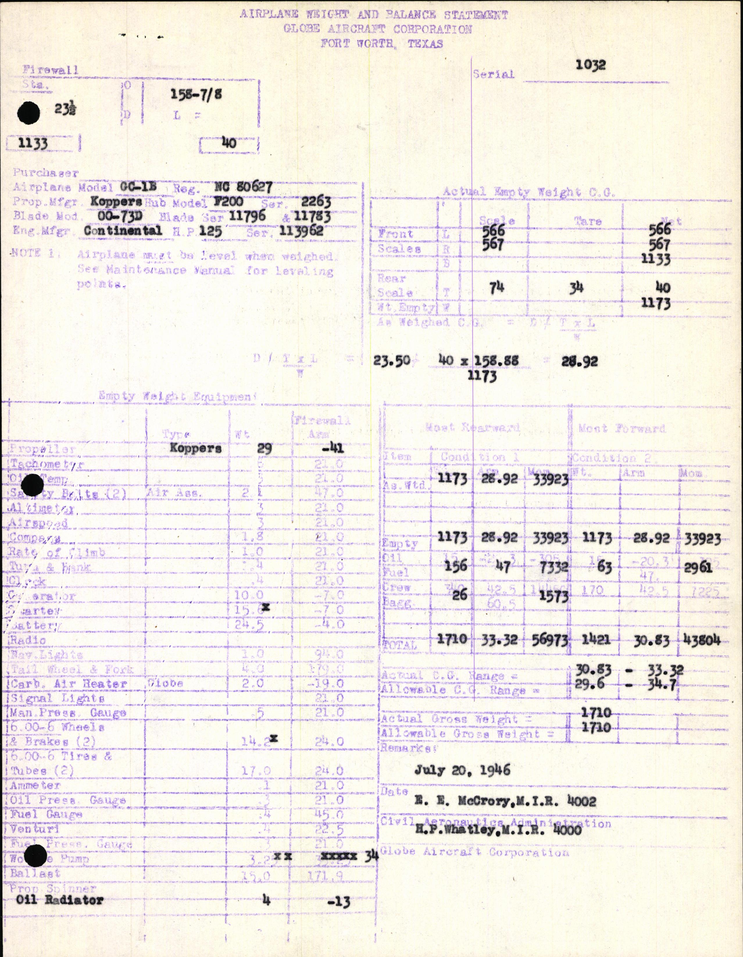 Sample page 7 from AirCorps Library document: Technical Information for Serial Number 1032