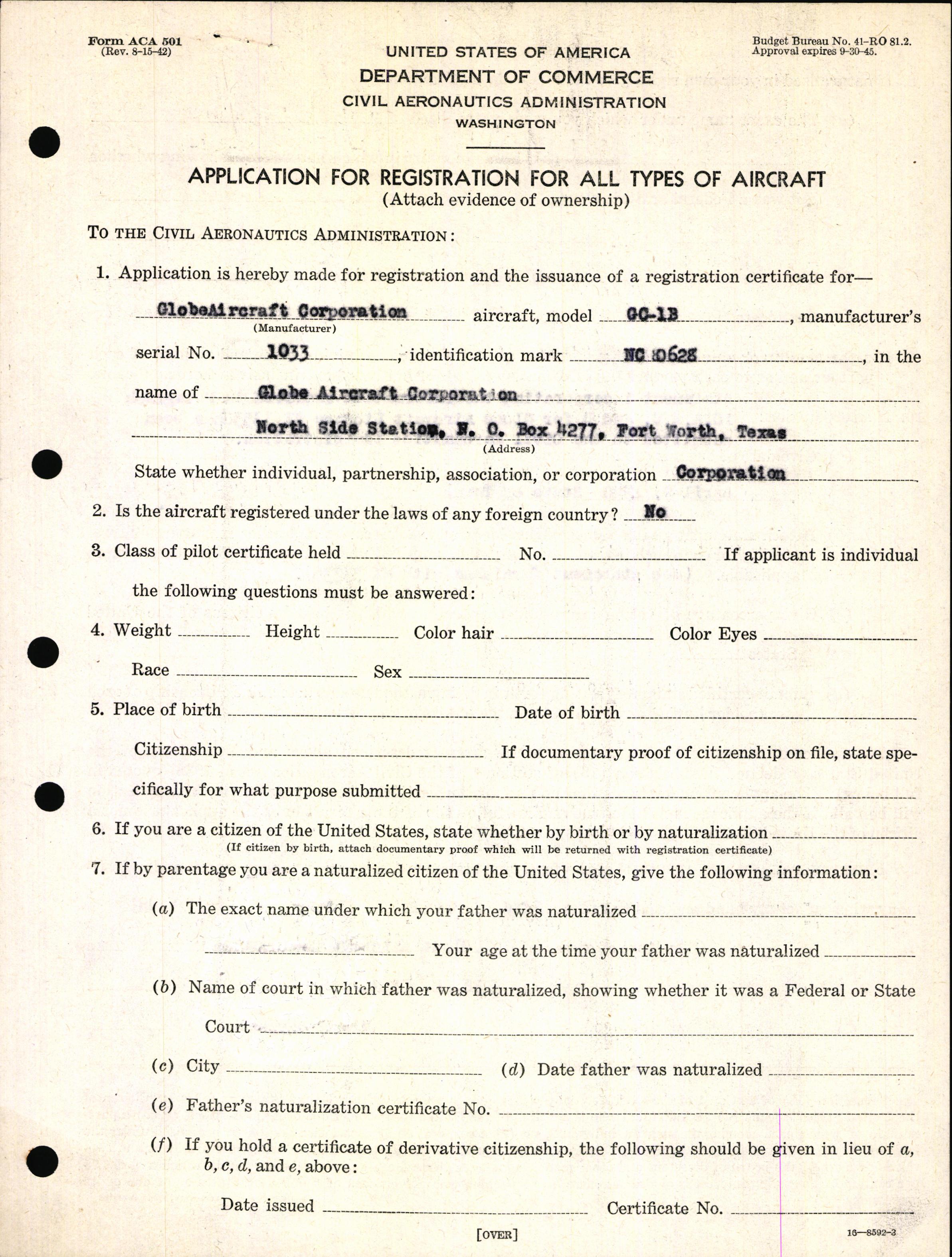 Sample page 3 from AirCorps Library document: Technical Information for Serial Number 1033