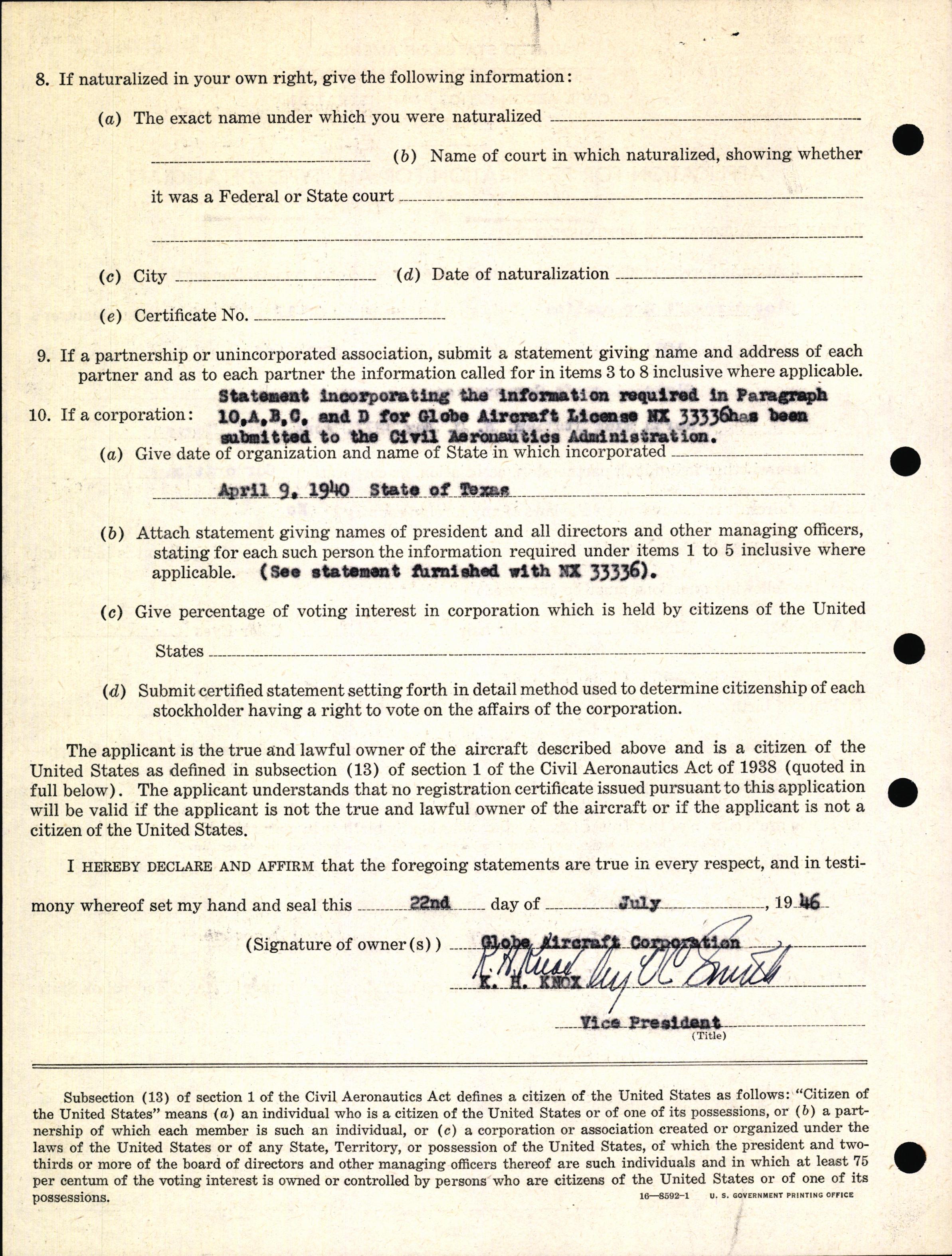 Sample page 4 from AirCorps Library document: Technical Information for Serial Number 1033