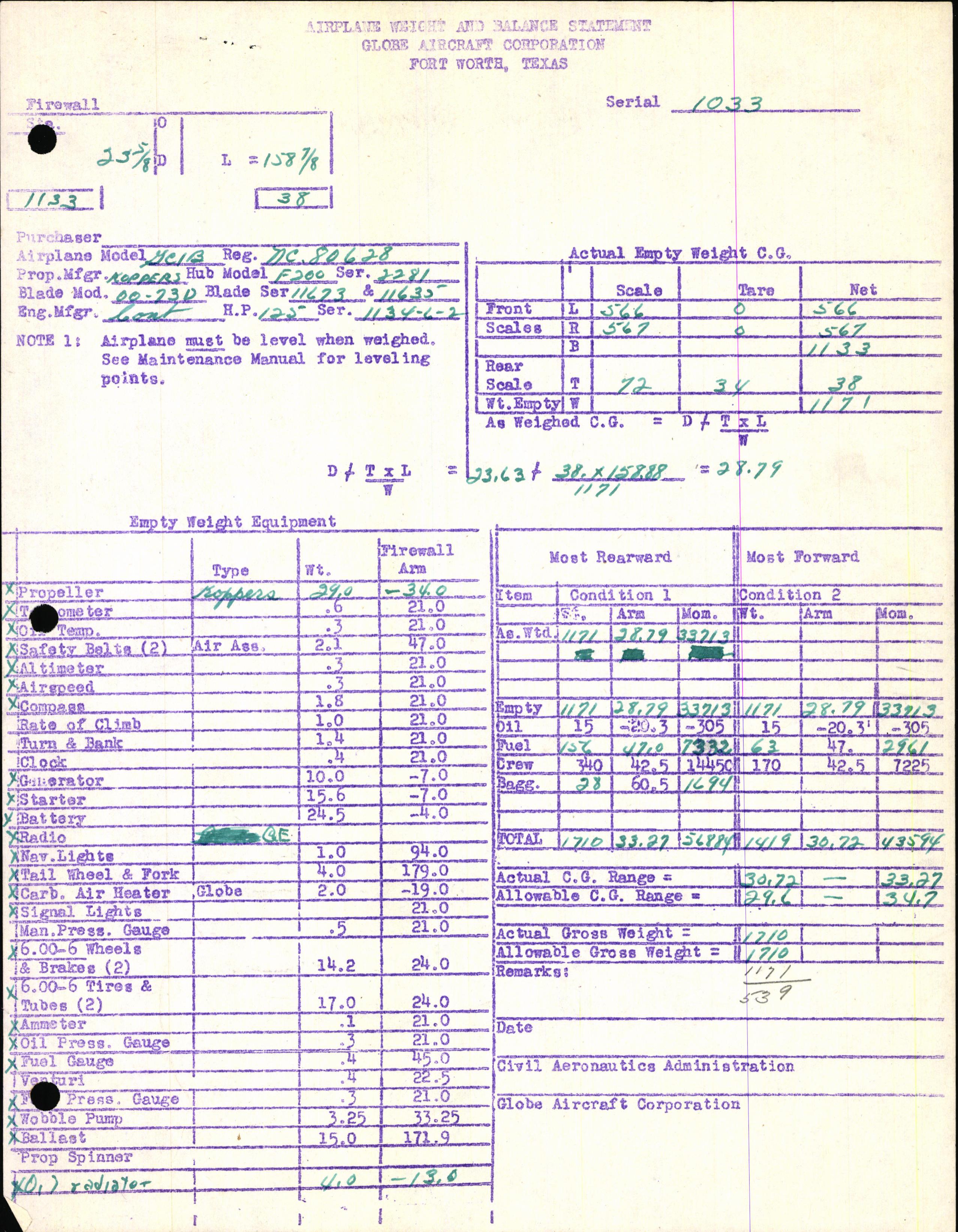Sample page 5 from AirCorps Library document: Technical Information for Serial Number 1033