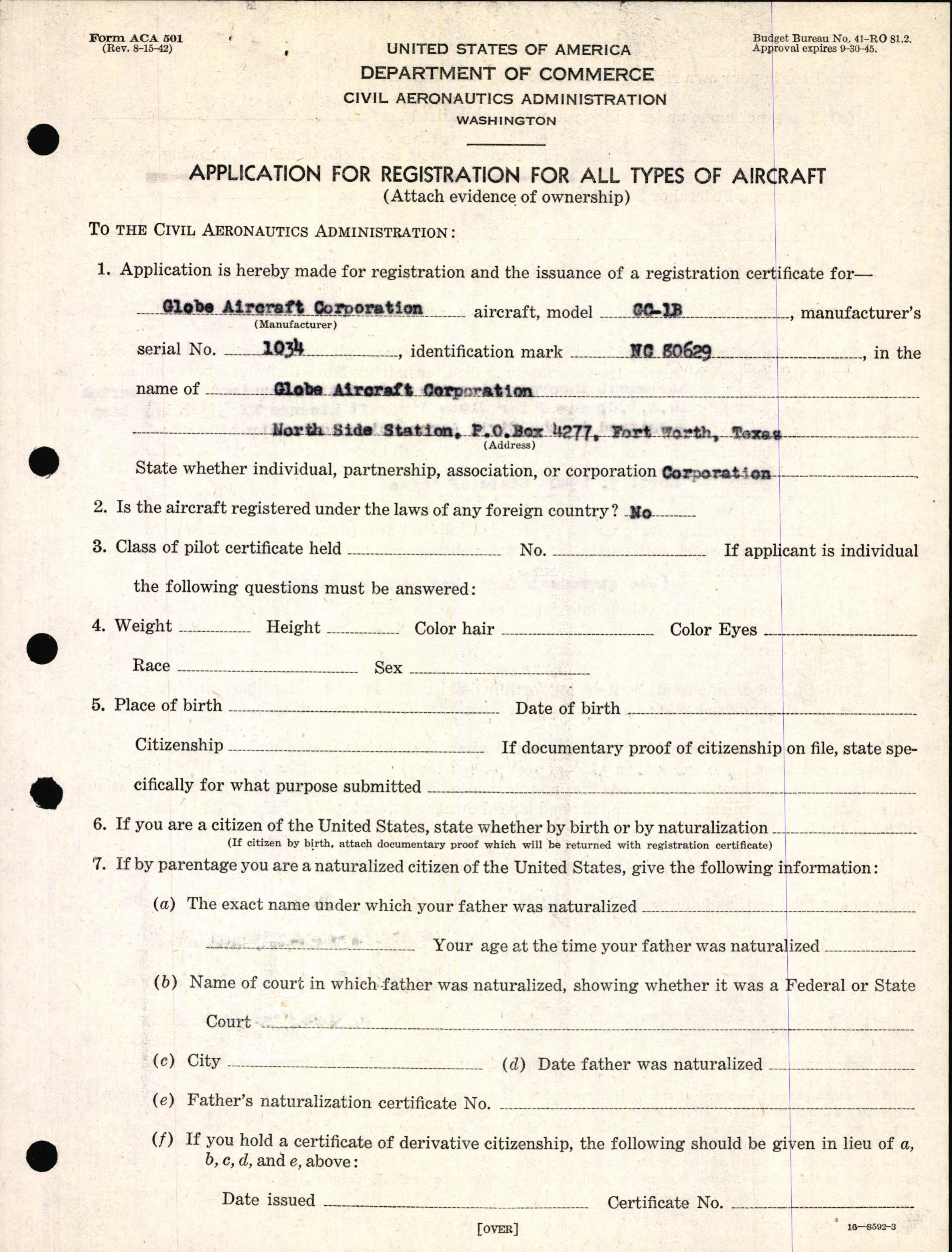 Sample page 3 from AirCorps Library document: Technical Information for Serial Number 1034