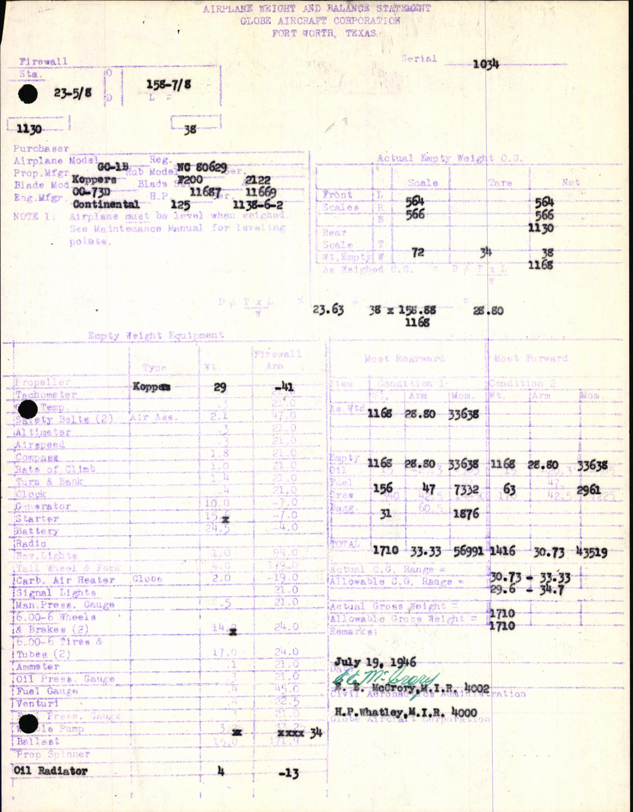 Sample page 7 from AirCorps Library document: Technical Information for Serial Number 1034
