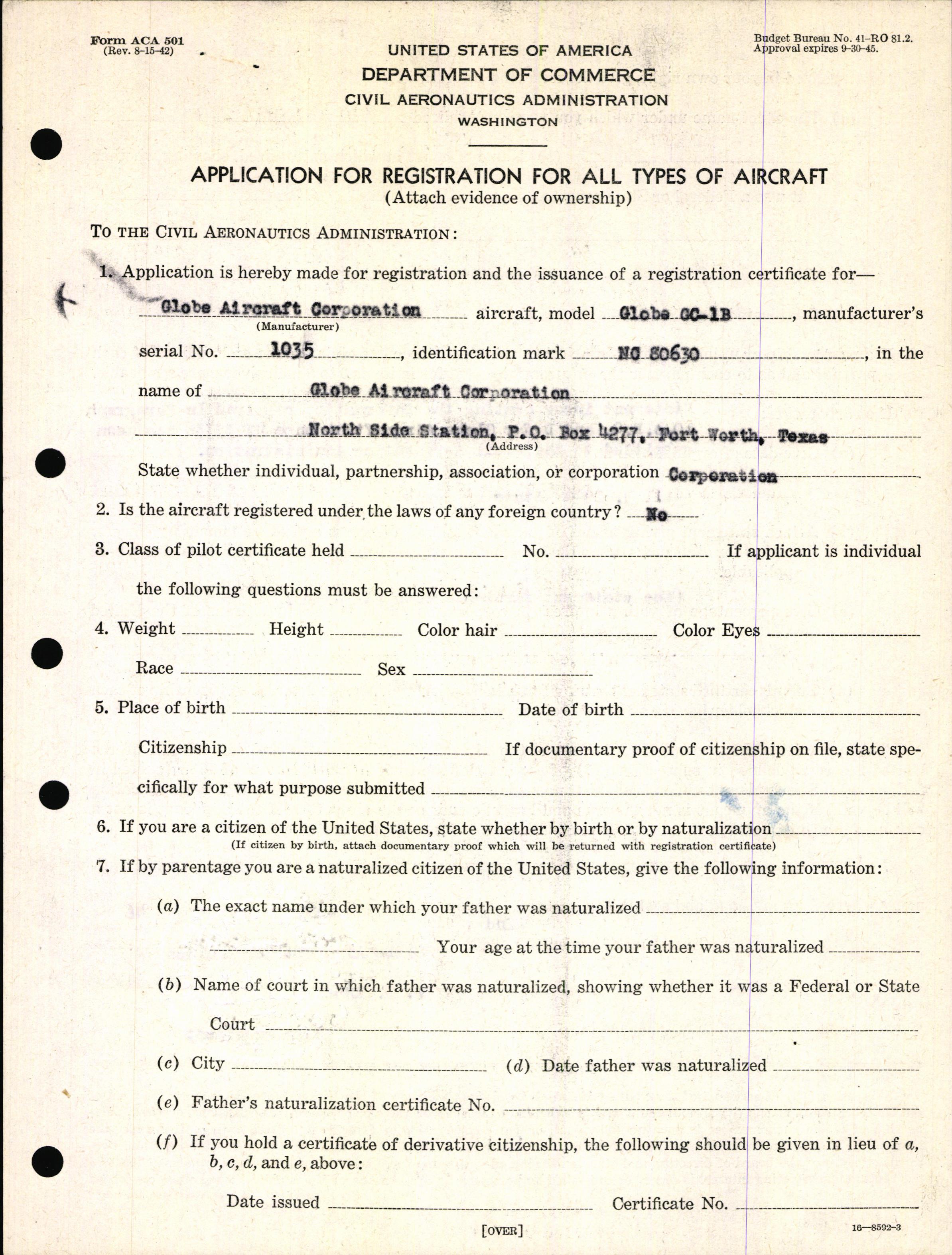 Sample page 3 from AirCorps Library document: Technical Information for Serial Number 1035