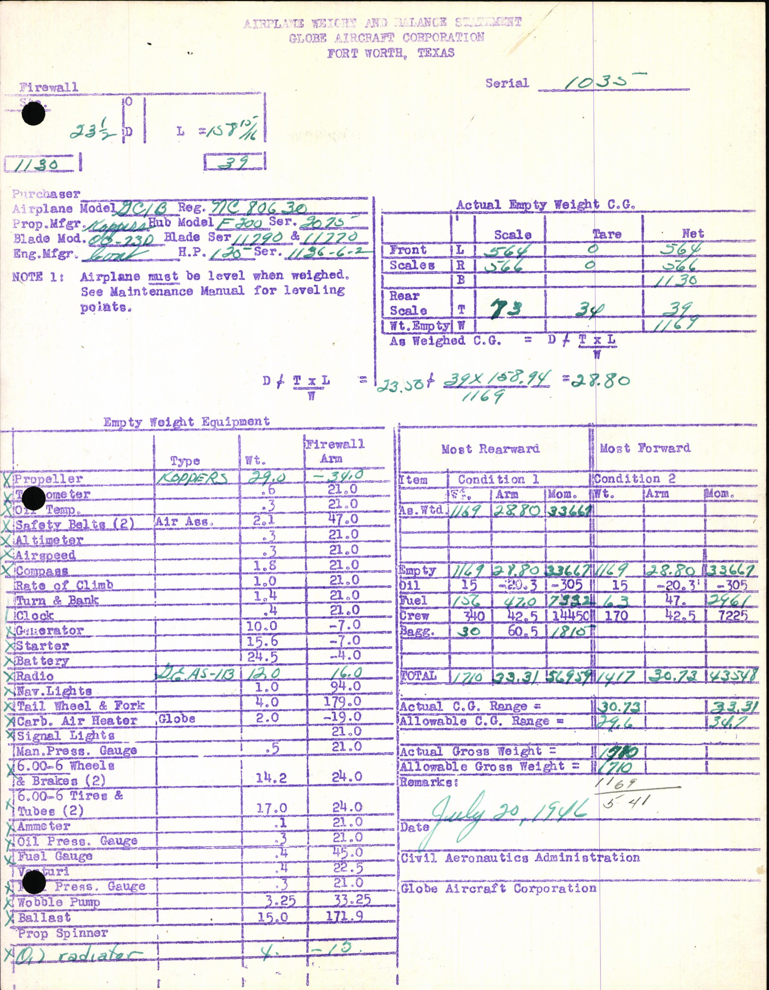 Sample page 5 from AirCorps Library document: Technical Information for Serial Number 1035