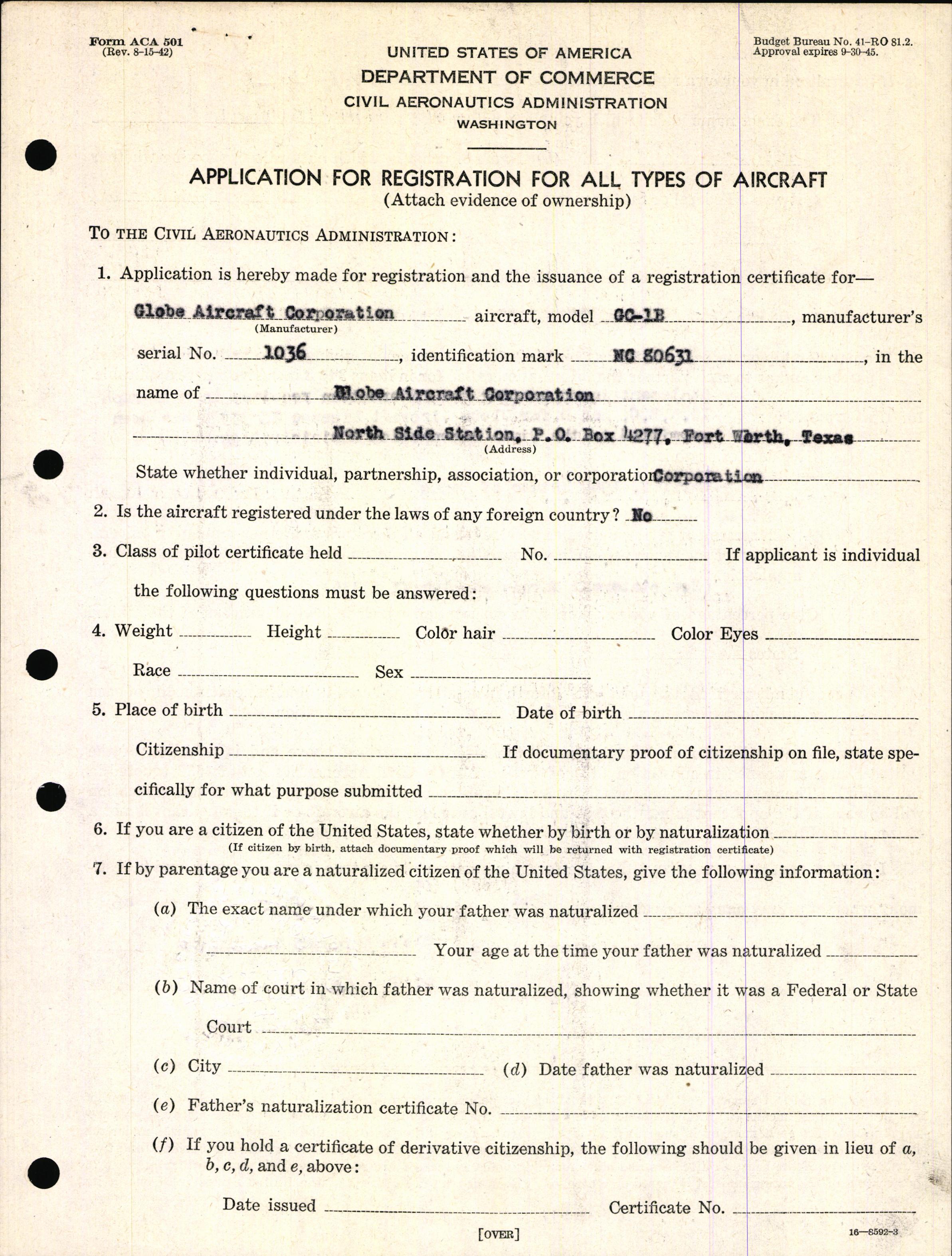 Sample page 3 from AirCorps Library document: Technical Information for Serial Number 1036