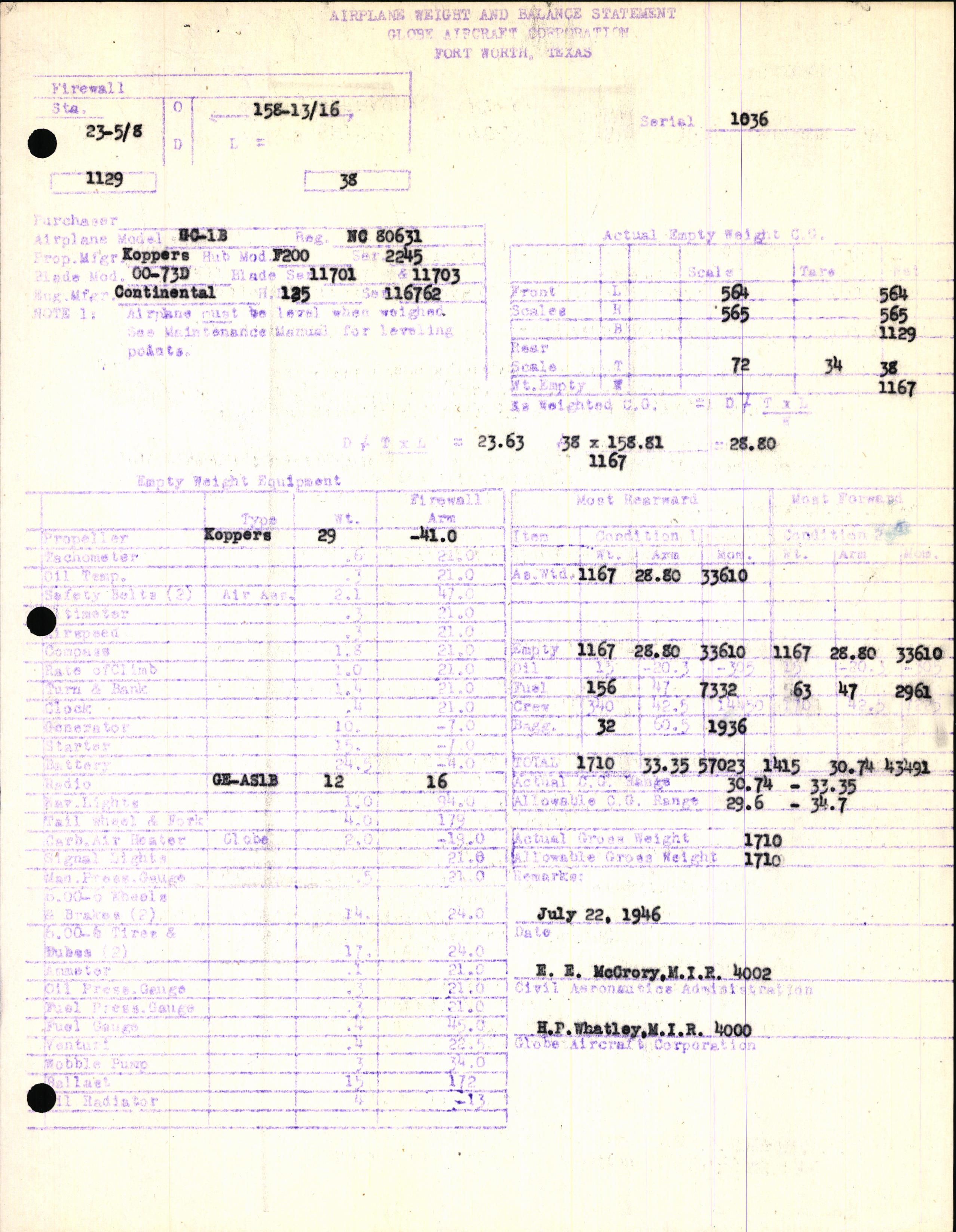Sample page 5 from AirCorps Library document: Technical Information for Serial Number 1036
