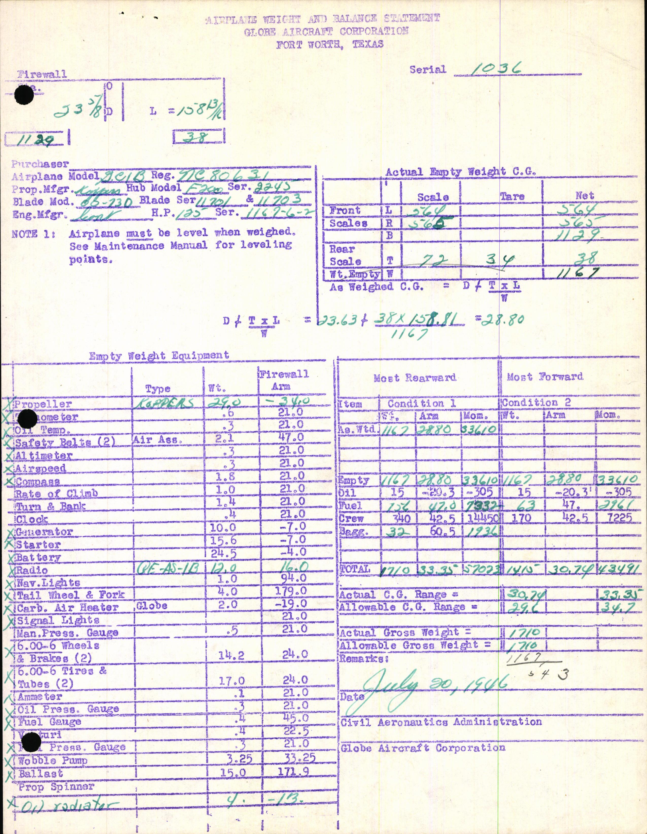 Sample page 7 from AirCorps Library document: Technical Information for Serial Number 1036