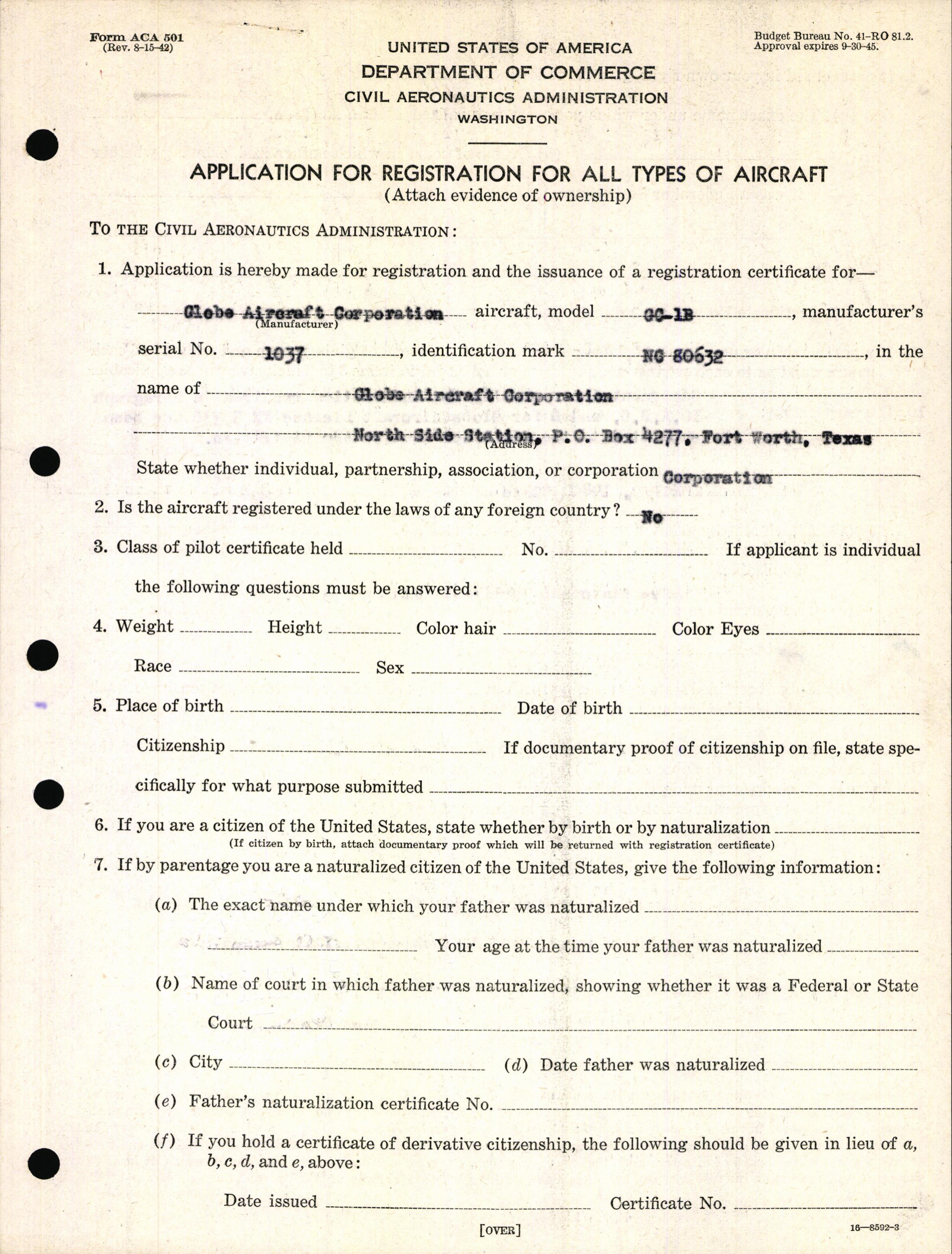 Sample page 3 from AirCorps Library document: Technical Information for Serial Number 1037