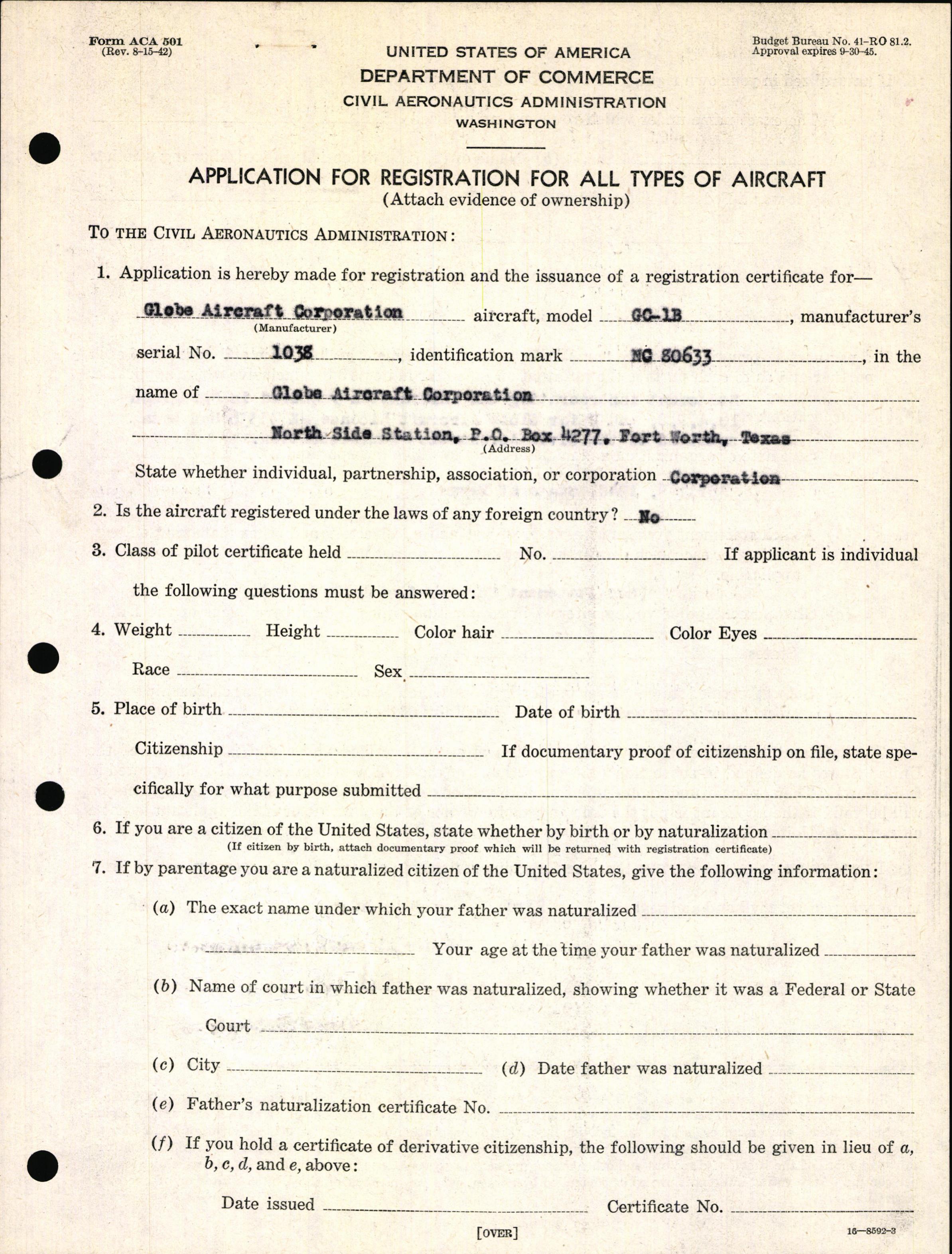 Sample page 3 from AirCorps Library document: Technical Information for Serial Number 1038