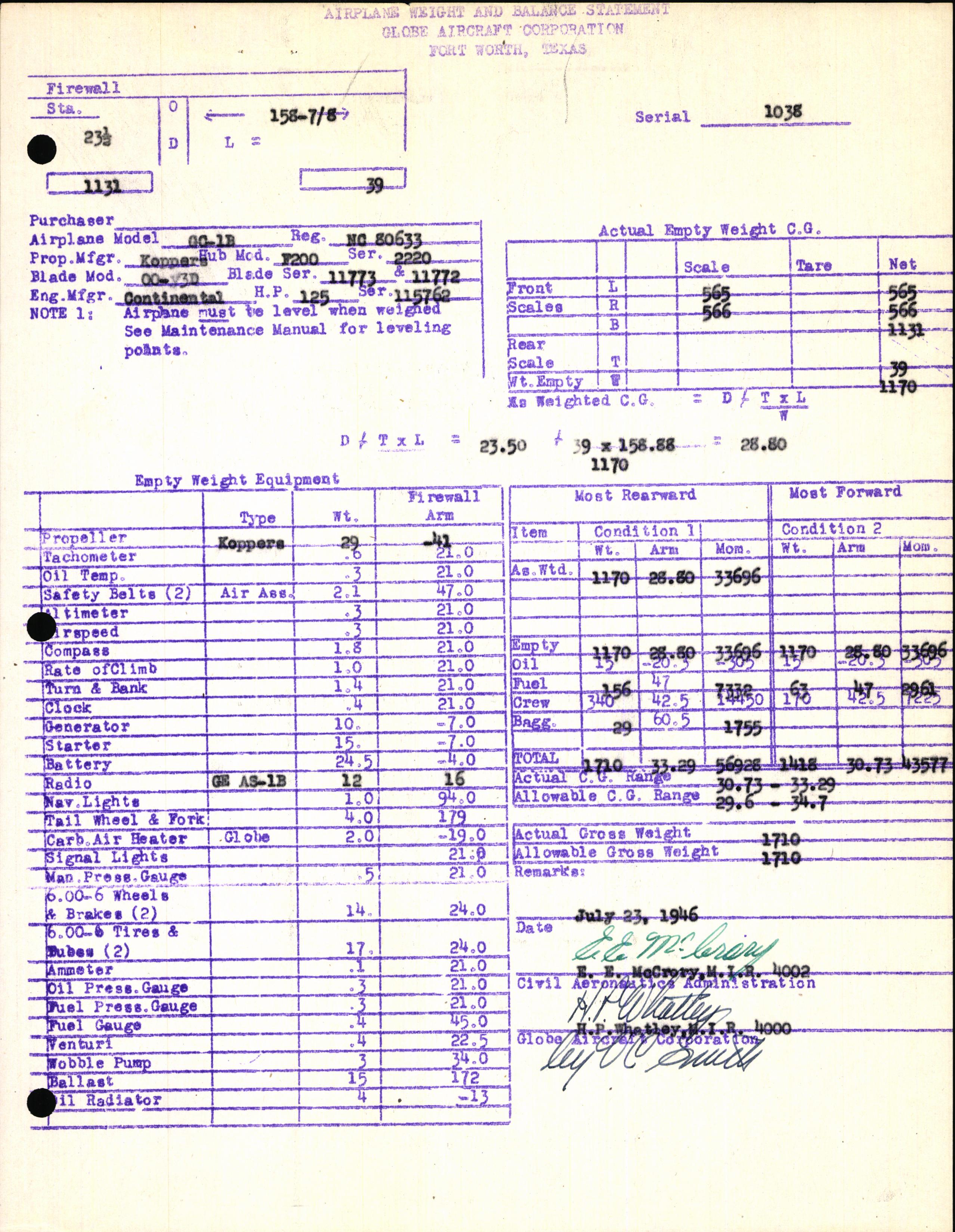 Sample page 5 from AirCorps Library document: Technical Information for Serial Number 1038