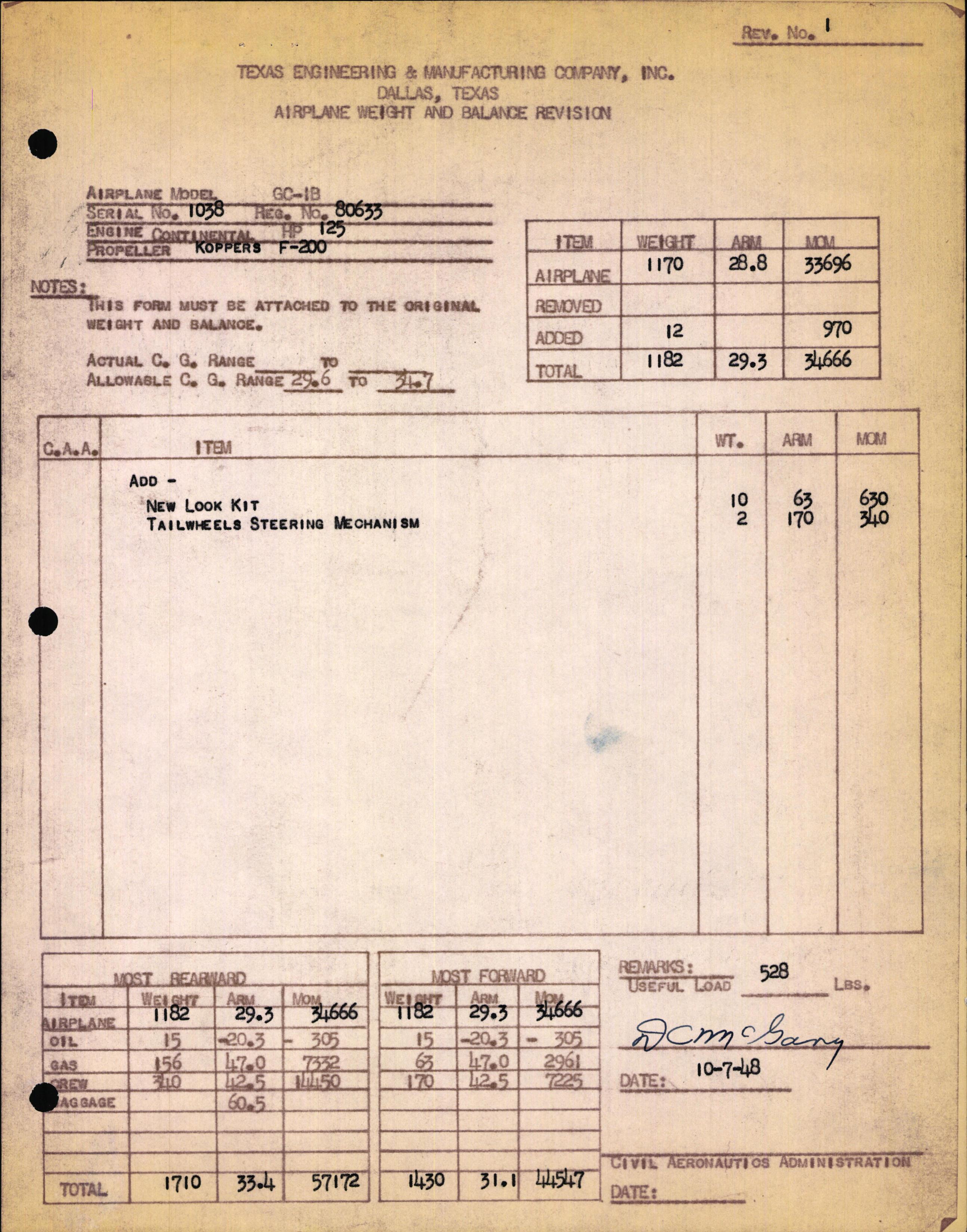 Sample page 7 from AirCorps Library document: Technical Information for Serial Number 1038