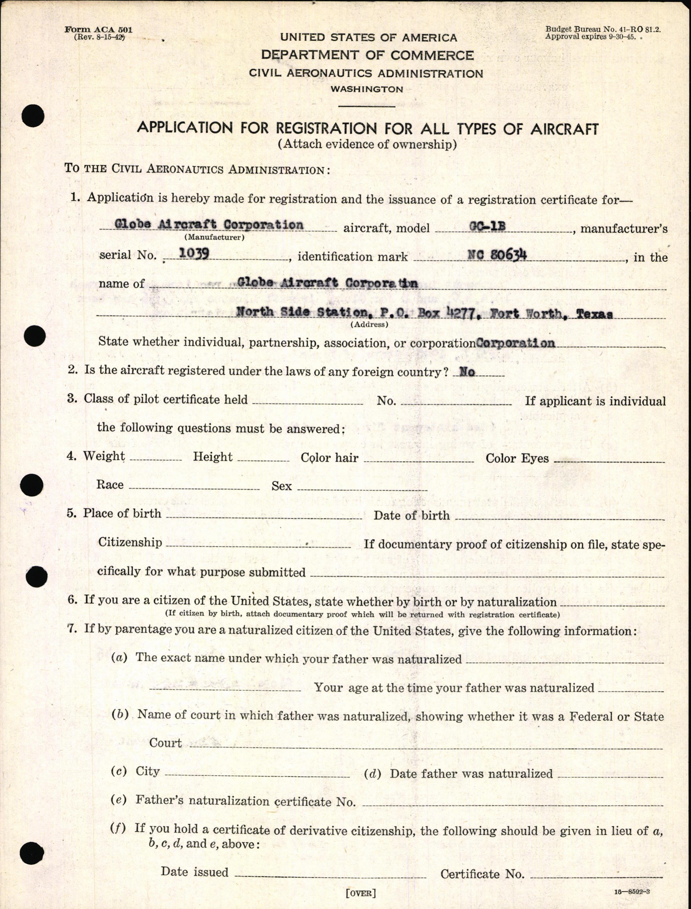 Sample page 3 from AirCorps Library document: Technical Information for Serial Number 1039