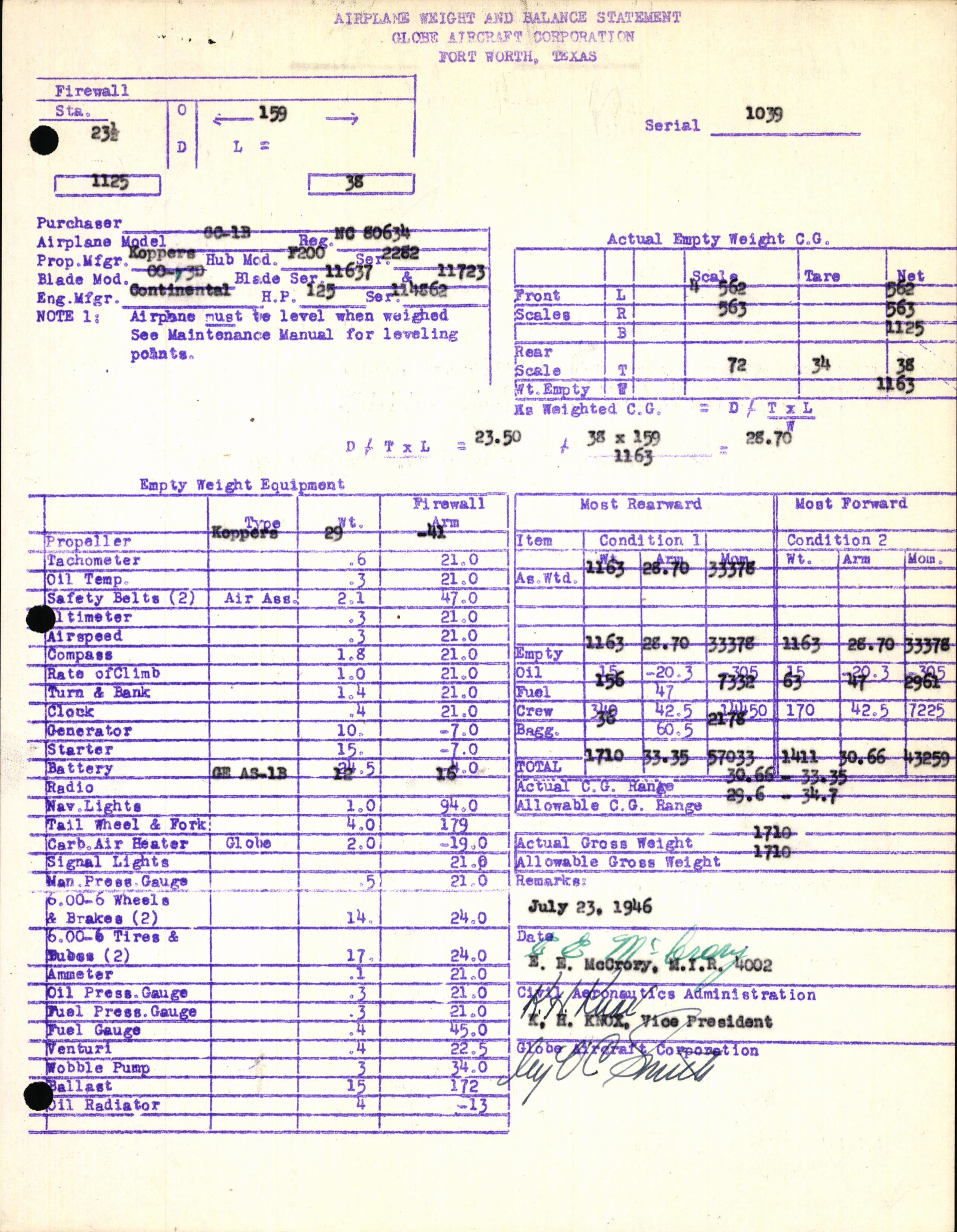 Sample page 7 from AirCorps Library document: Technical Information for Serial Number 1039