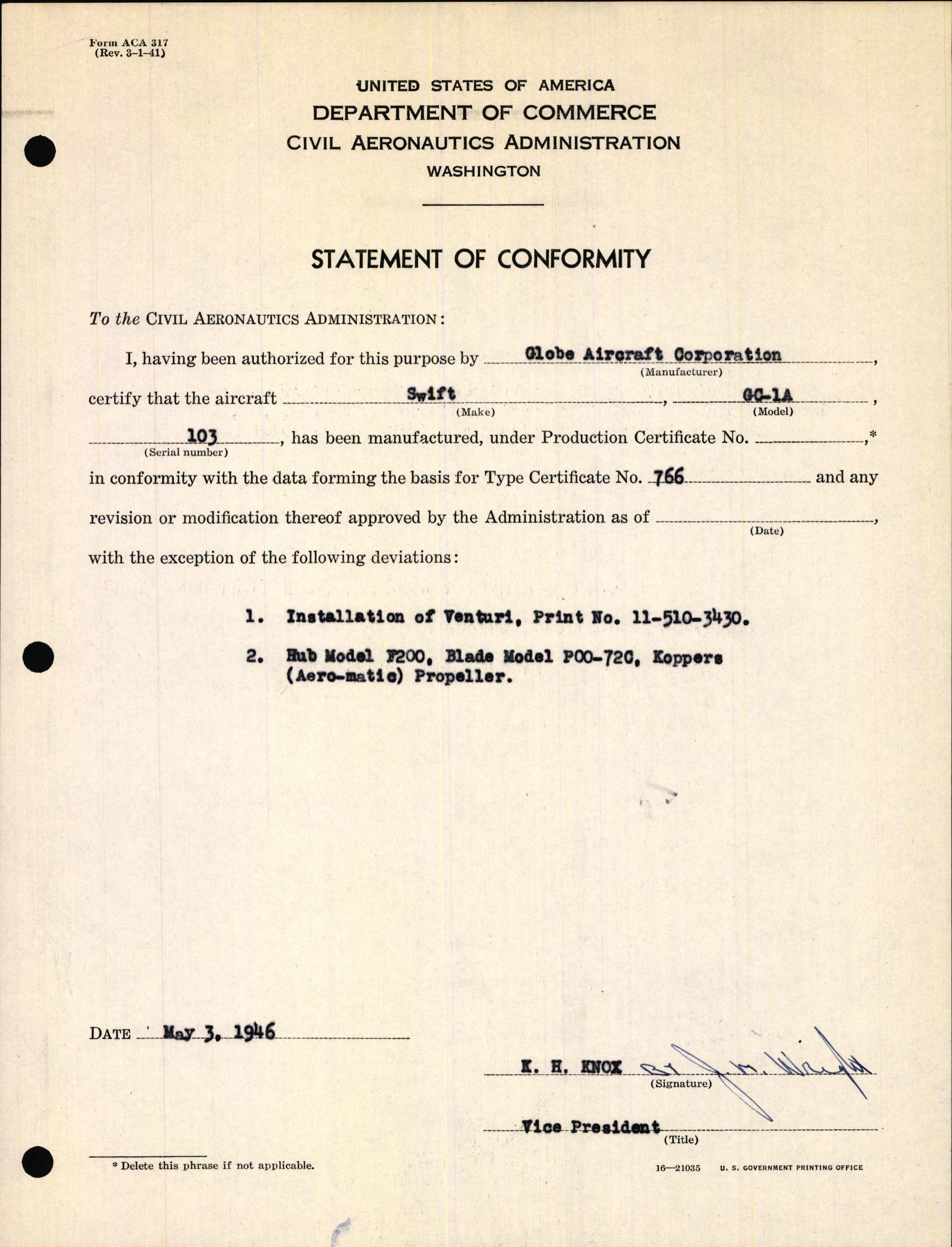 Sample page 13 from AirCorps Library document: Technical Information for Serial Number 103