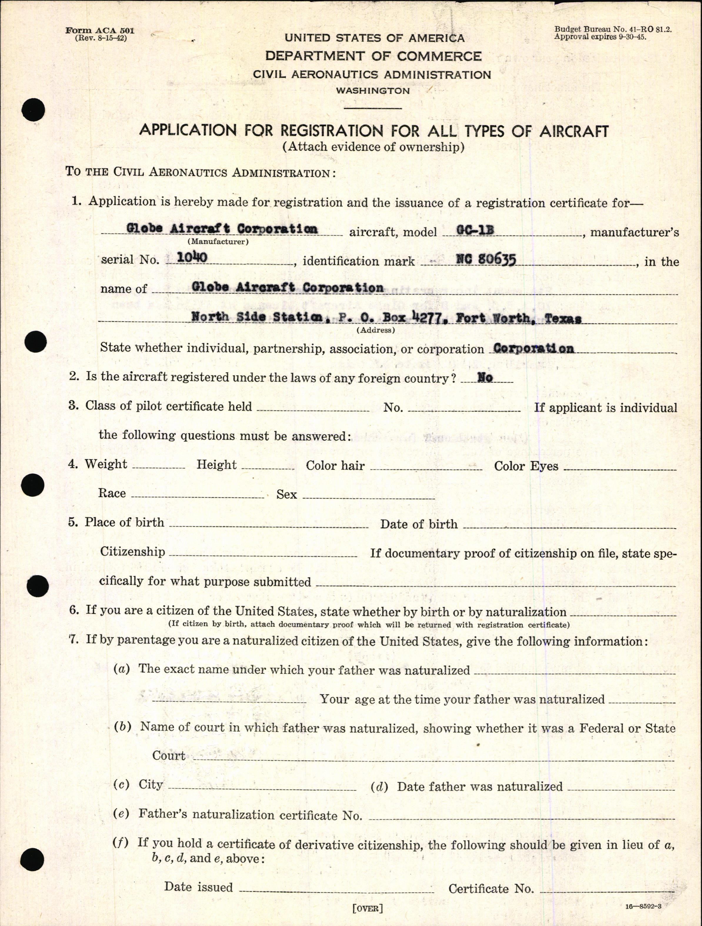 Sample page 3 from AirCorps Library document: Technical Information for Serial Number 1040