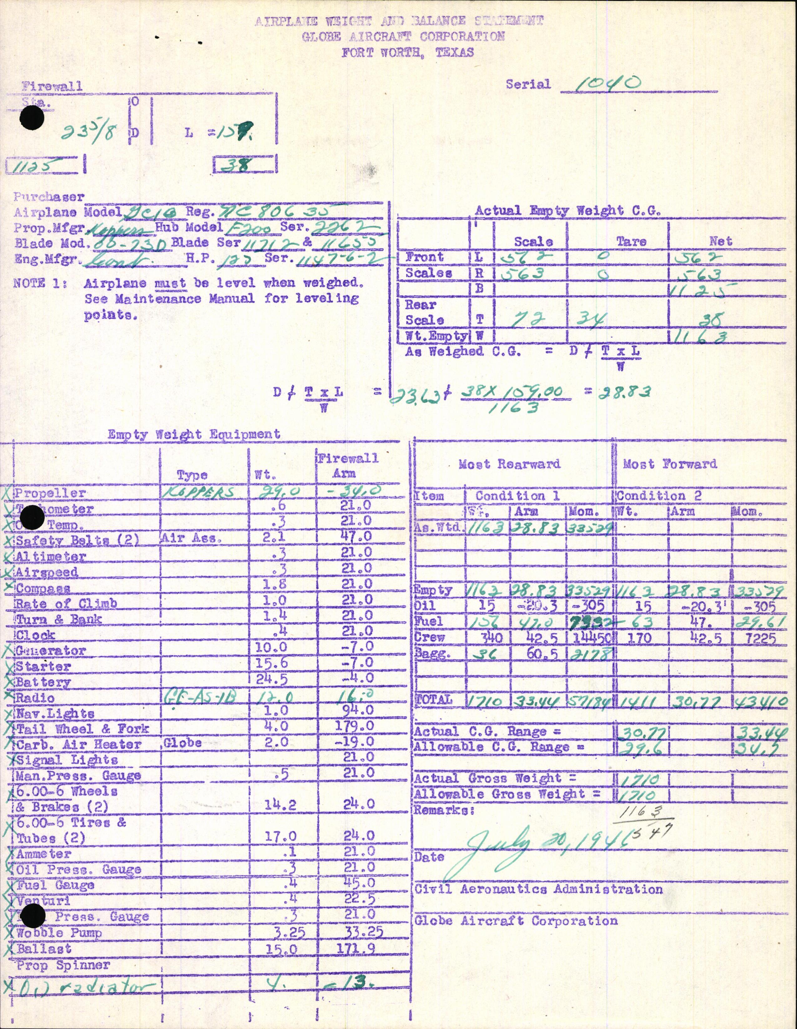 Sample page 5 from AirCorps Library document: Technical Information for Serial Number 1040