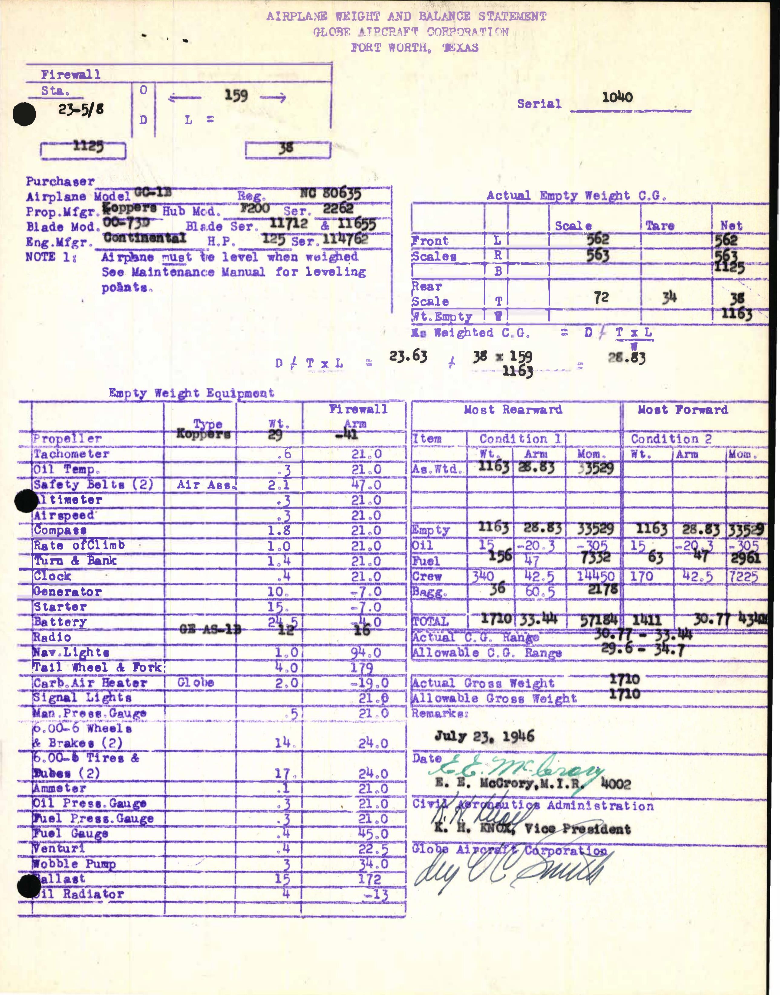 Sample page 7 from AirCorps Library document: Technical Information for Serial Number 1040