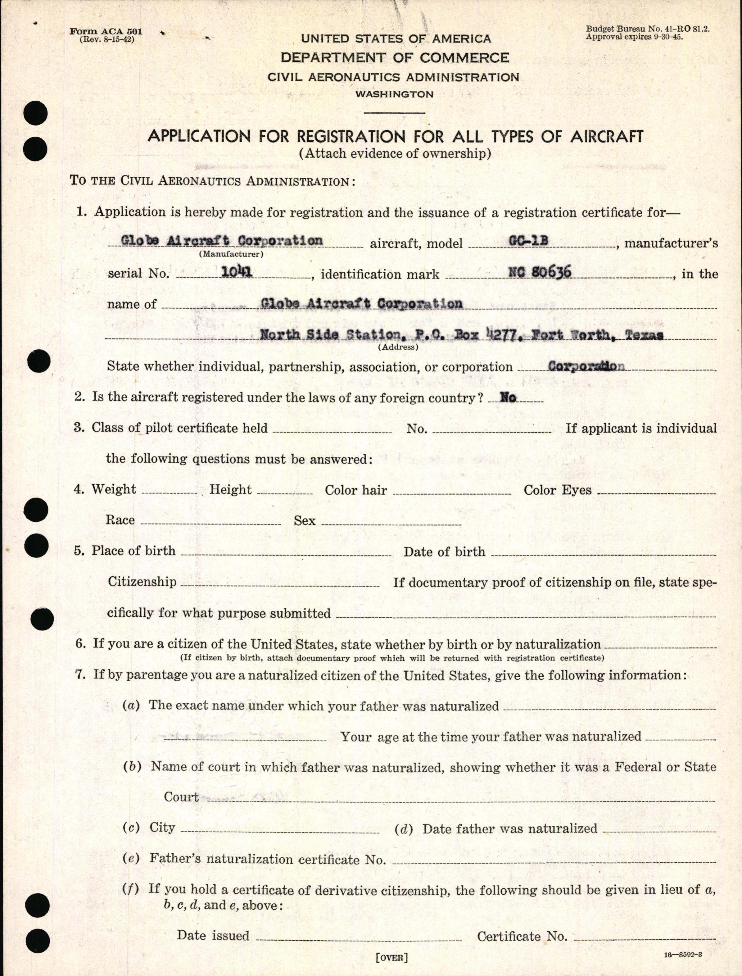 Sample page 3 from AirCorps Library document: Technical Information for Serial Number 1041