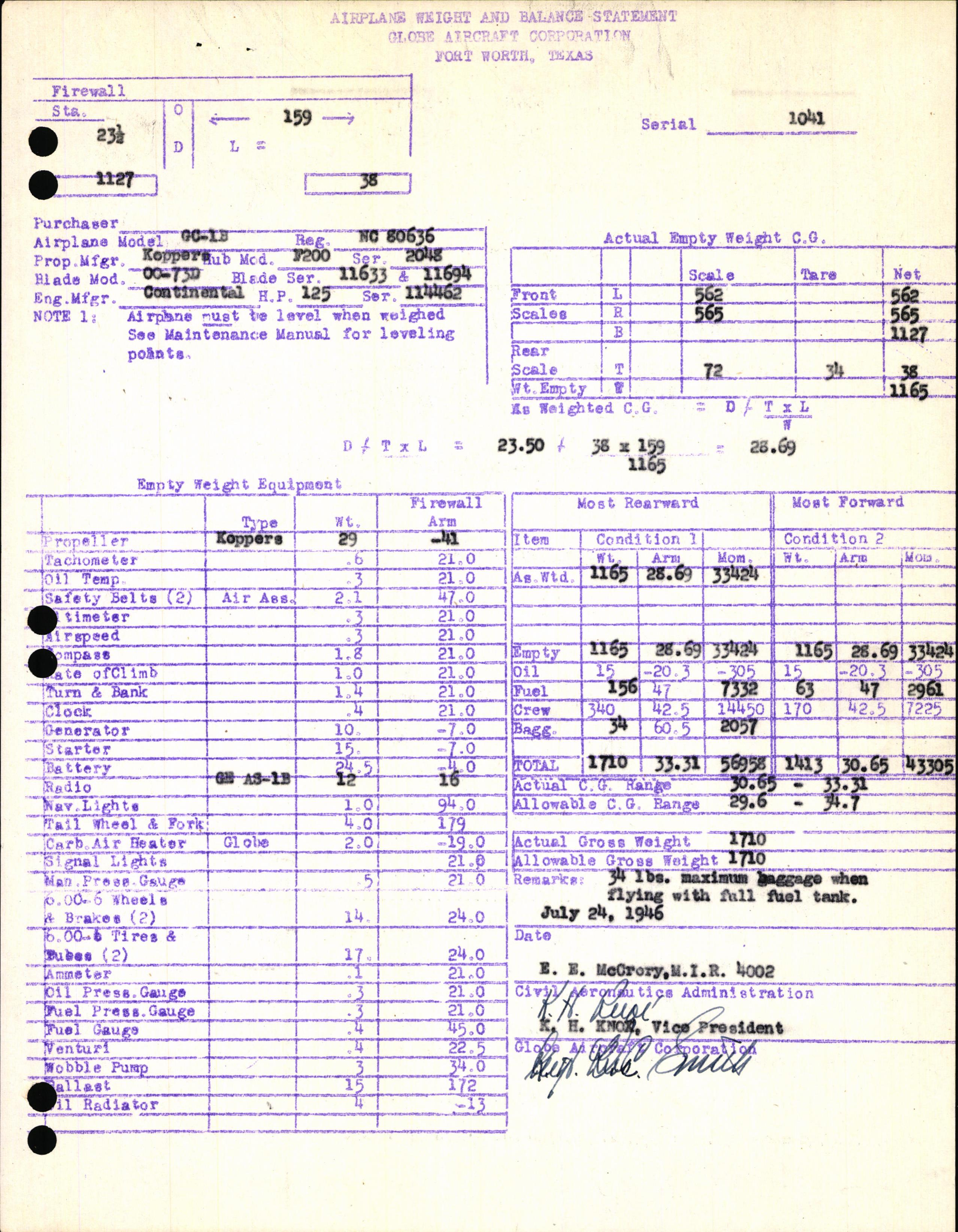 Sample page 5 from AirCorps Library document: Technical Information for Serial Number 1041