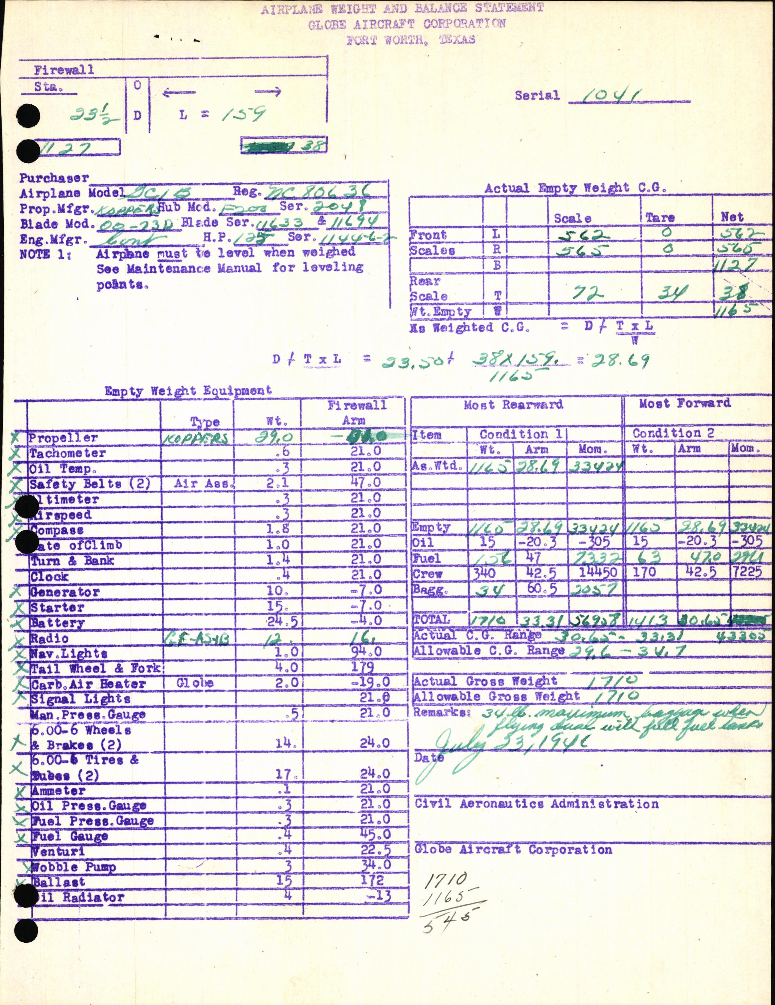 Sample page 7 from AirCorps Library document: Technical Information for Serial Number 1041