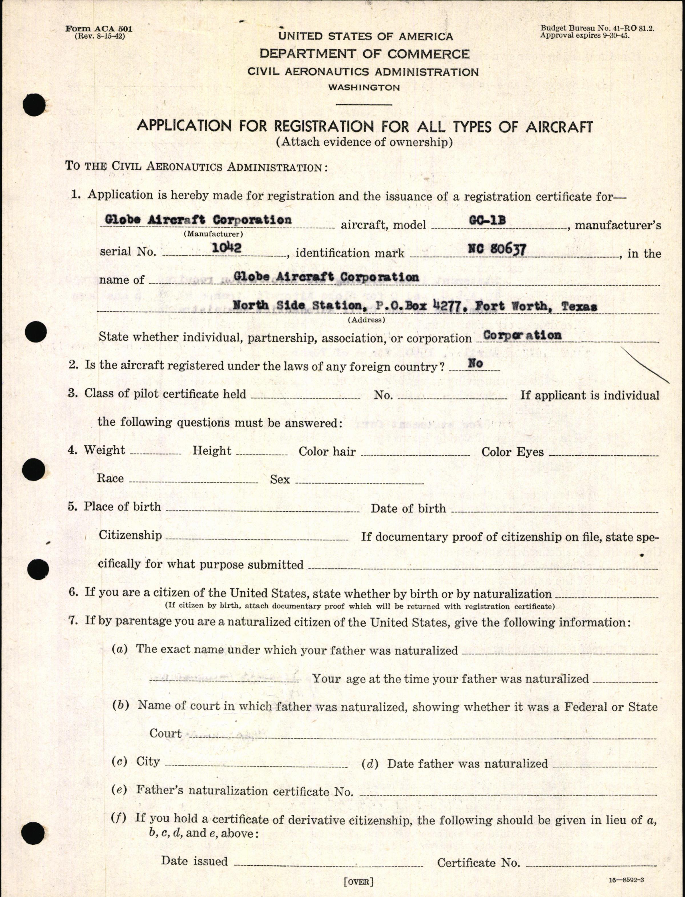 Sample page 3 from AirCorps Library document: Technical Information for Serial Number 1042