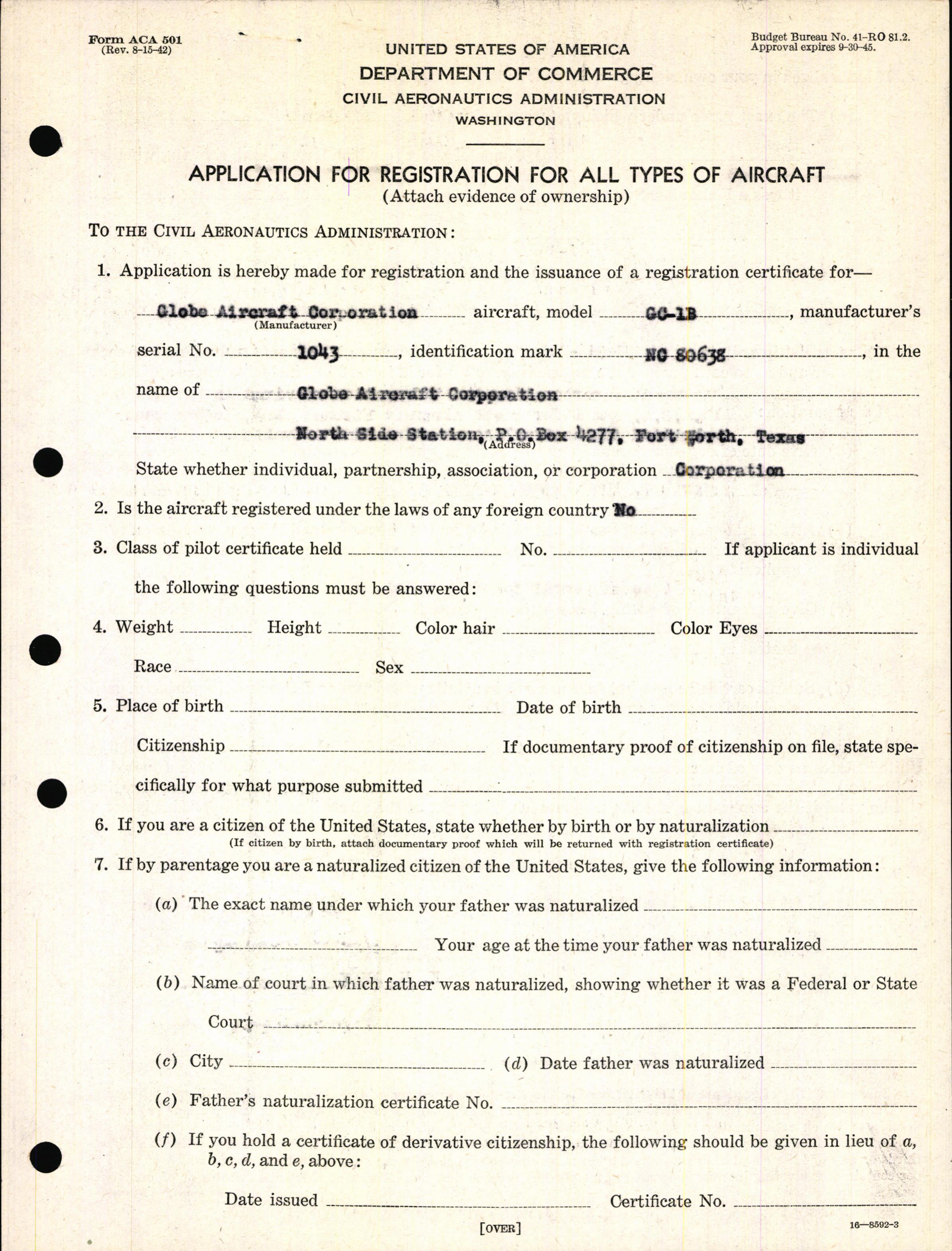 Sample page 3 from AirCorps Library document: Technical Information for Serial Number 1043