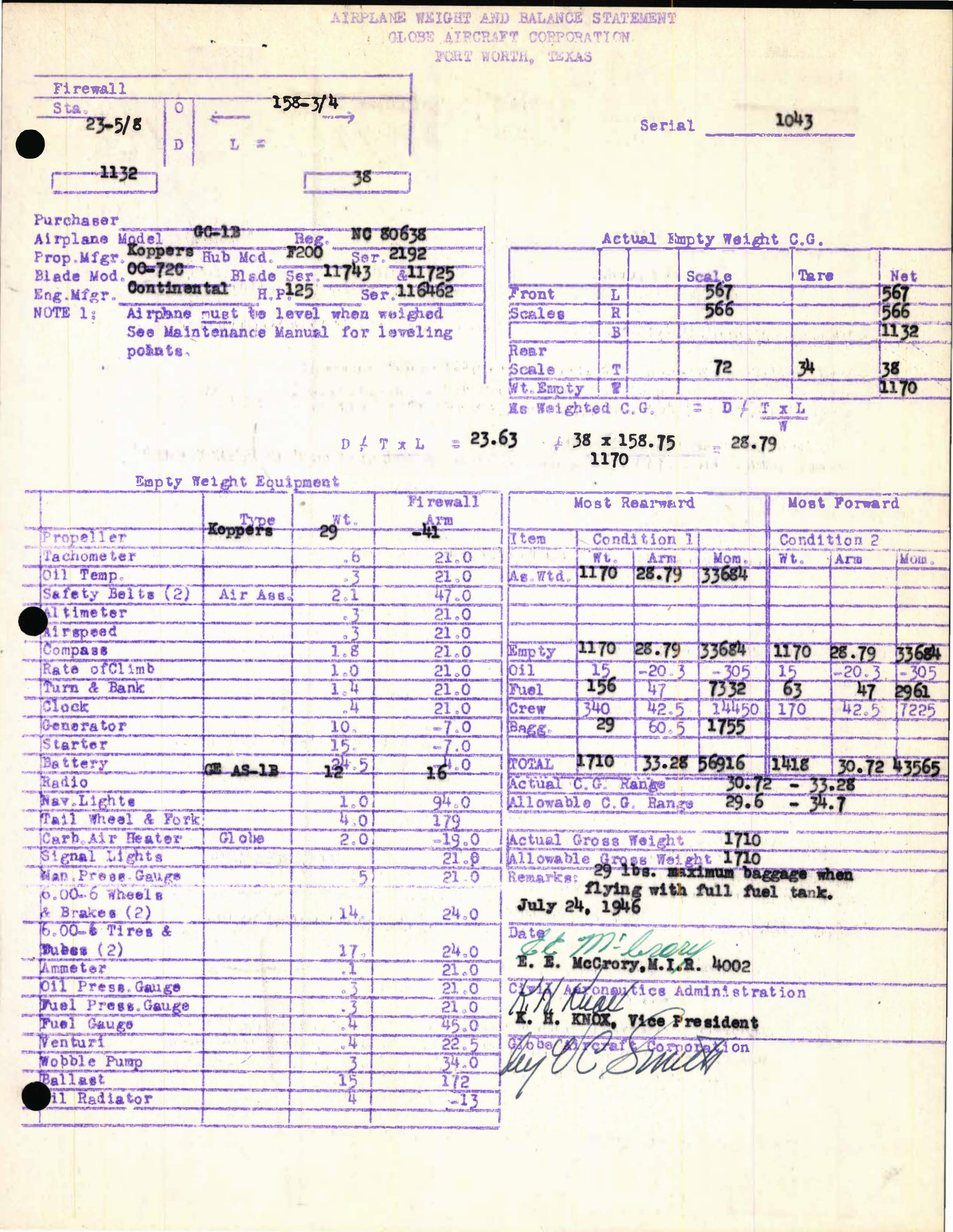 Sample page 5 from AirCorps Library document: Technical Information for Serial Number 1043