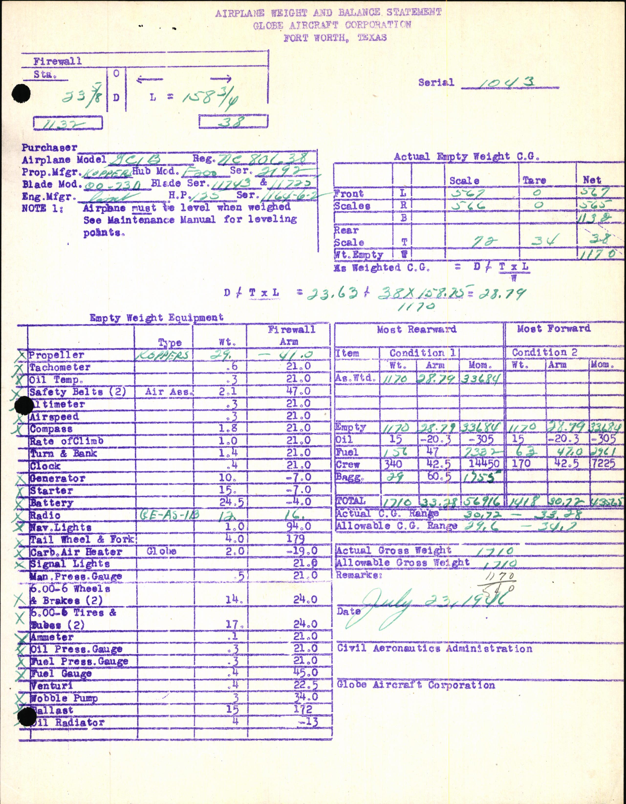 Sample page 7 from AirCorps Library document: Technical Information for Serial Number 1043