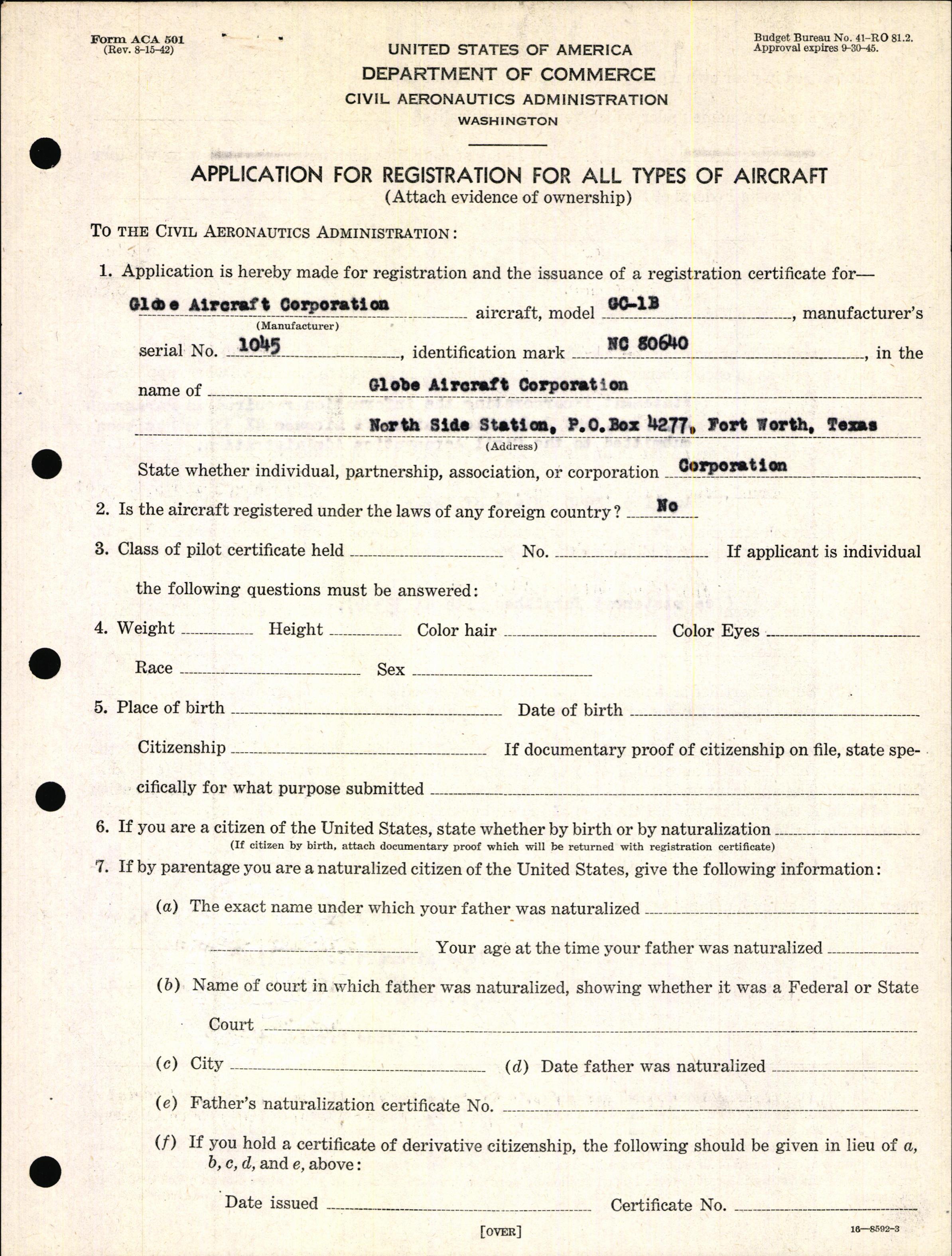 Sample page 3 from AirCorps Library document: Technical Information for Serial Number 1045