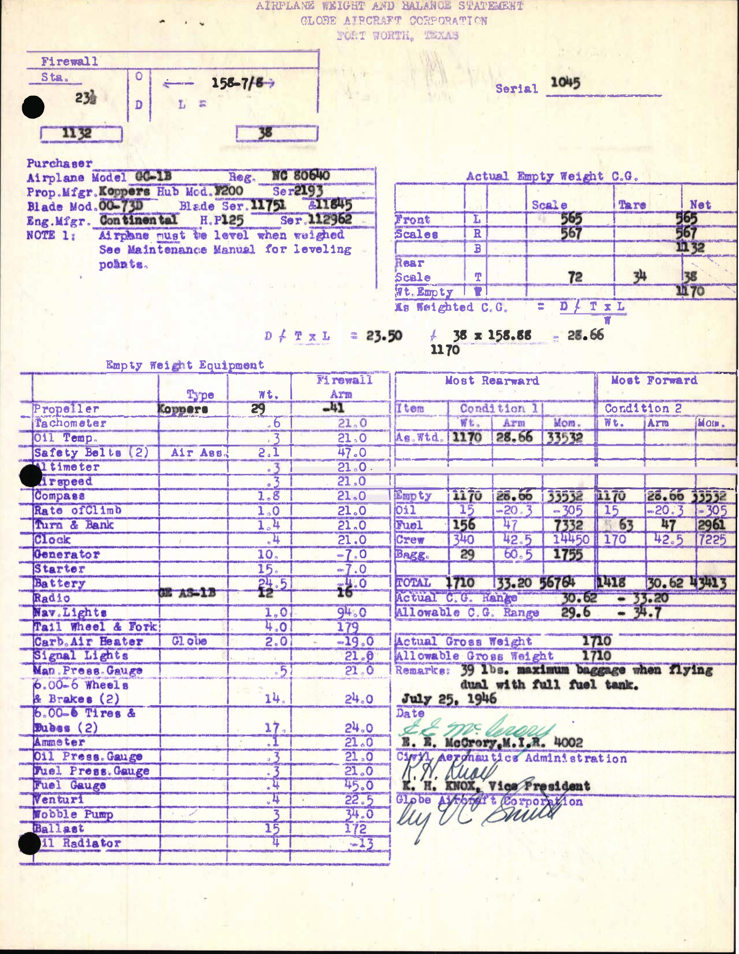 Sample page 5 from AirCorps Library document: Technical Information for Serial Number 1045