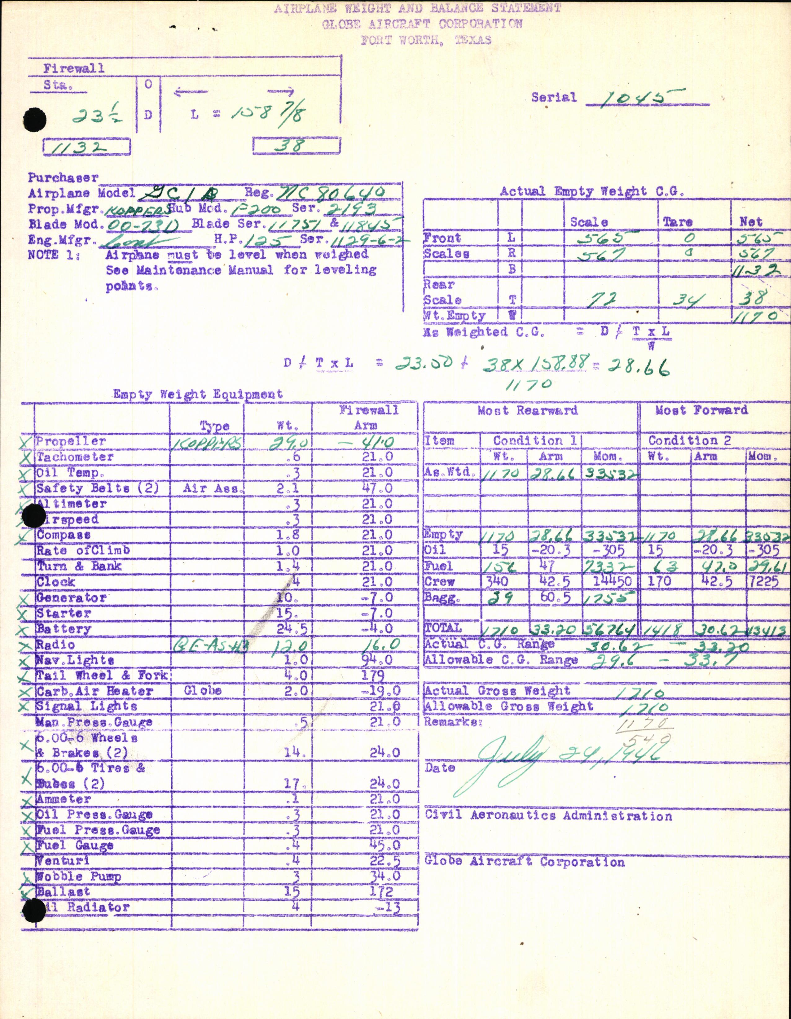 Sample page 7 from AirCorps Library document: Technical Information for Serial Number 1045