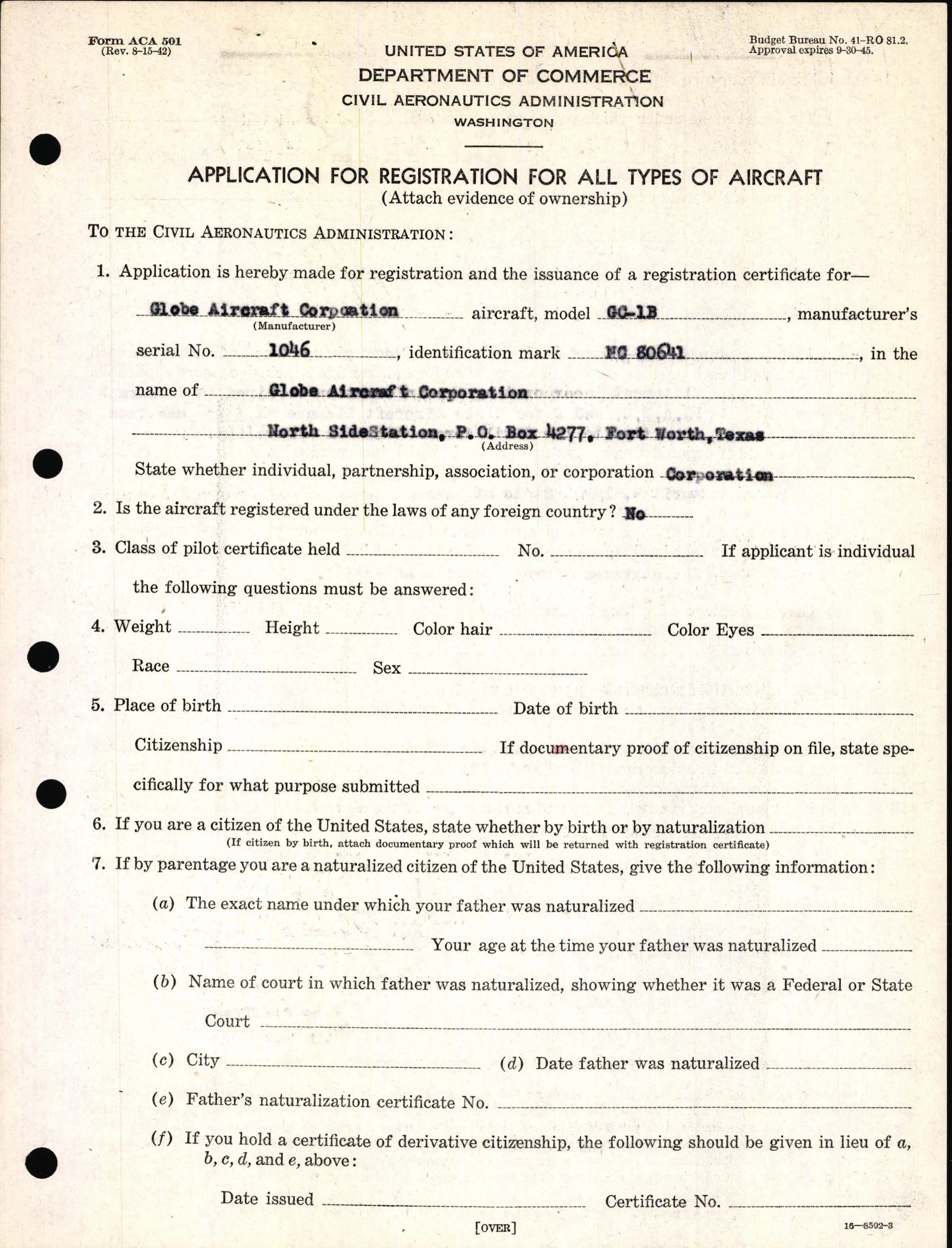 Sample page 3 from AirCorps Library document: Technical Information for Serial Number 1046