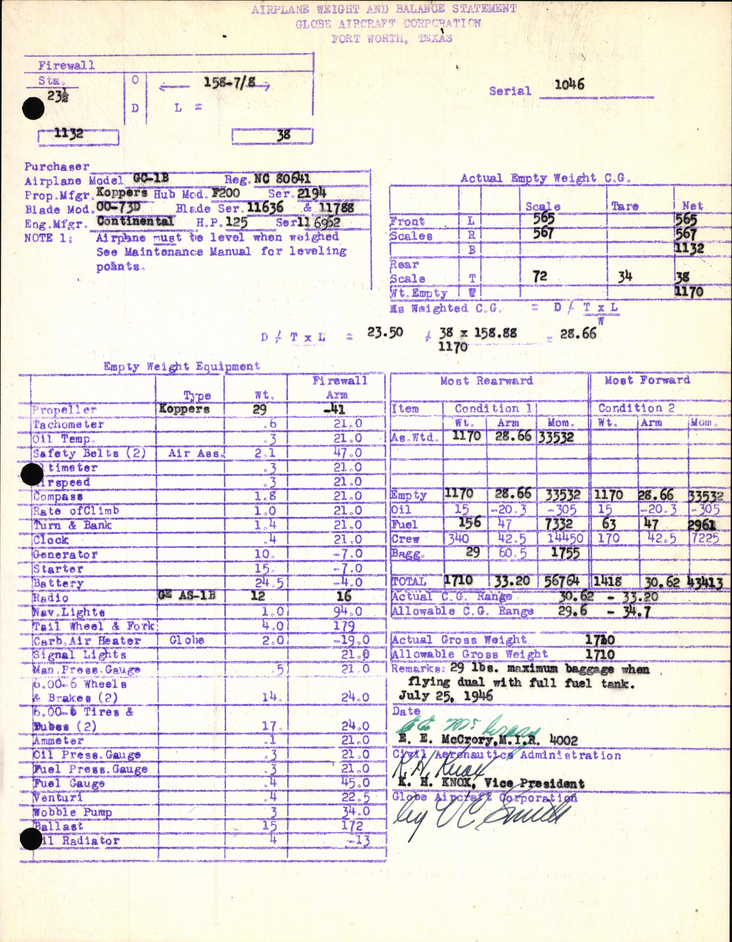 Sample page 5 from AirCorps Library document: Technical Information for Serial Number 1046