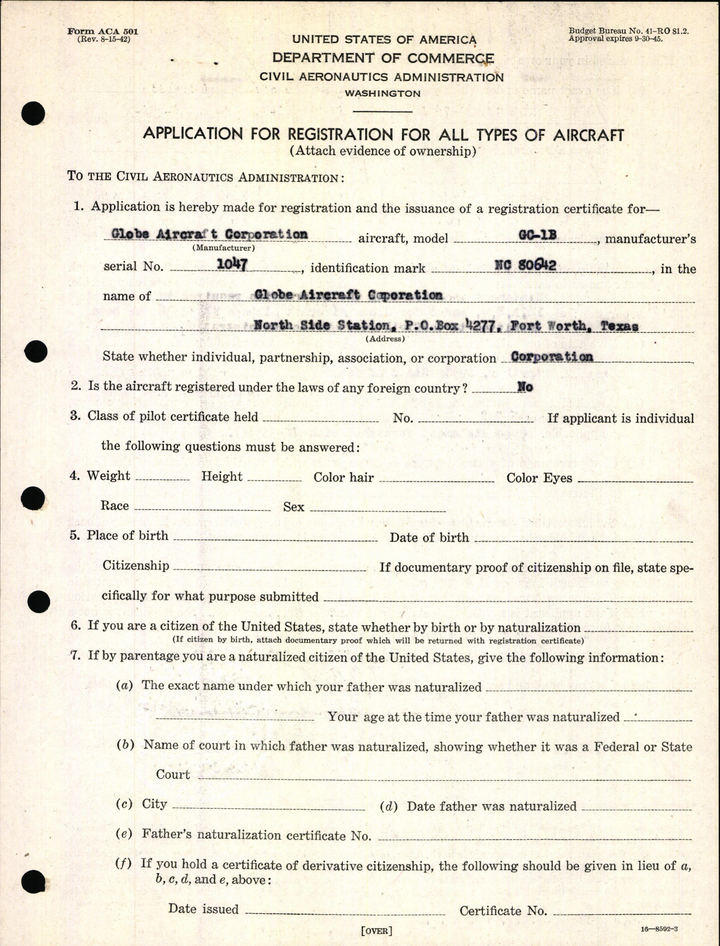 Sample page 3 from AirCorps Library document: Technical Information for Serial Number 1047