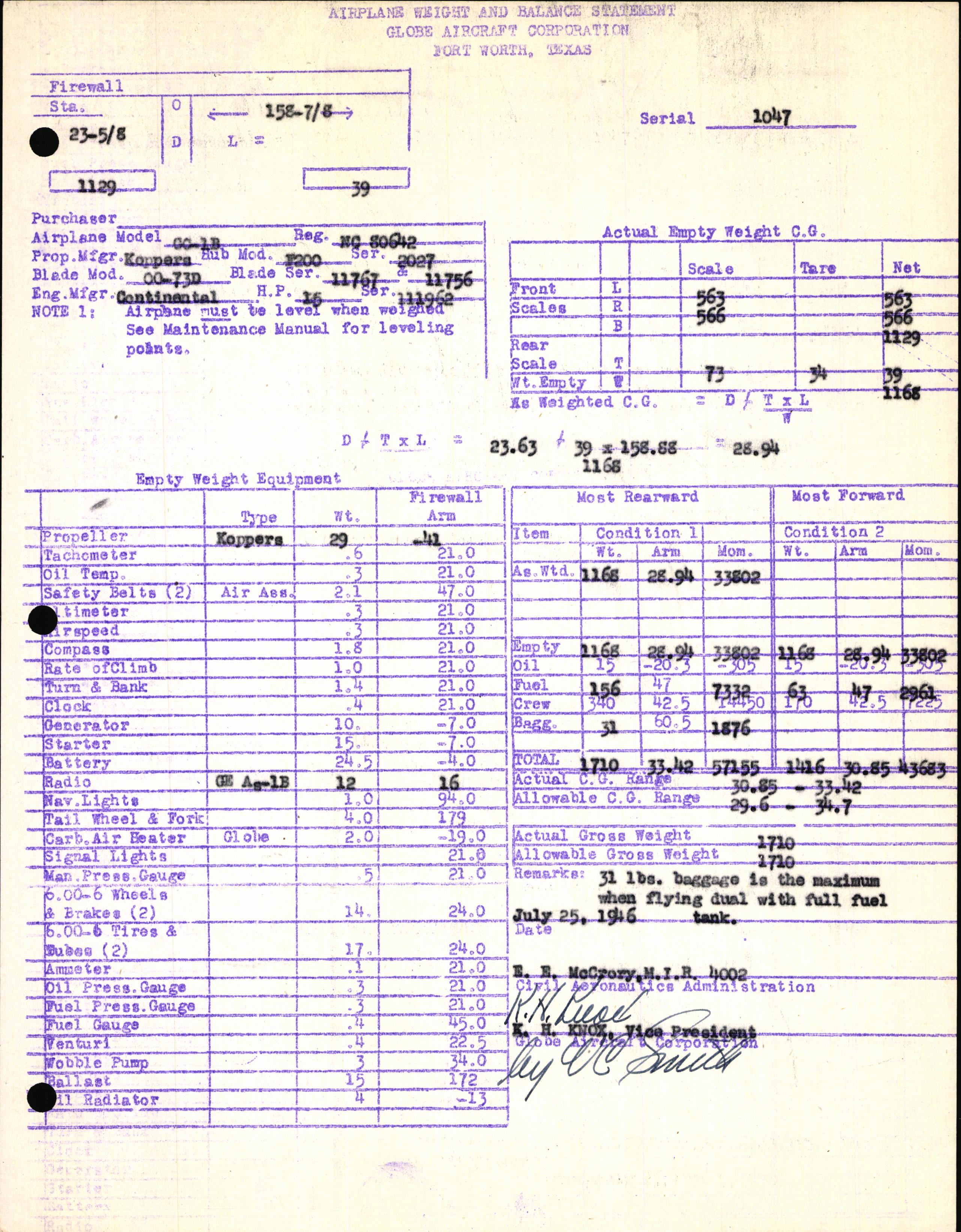 Sample page 5 from AirCorps Library document: Technical Information for Serial Number 1047