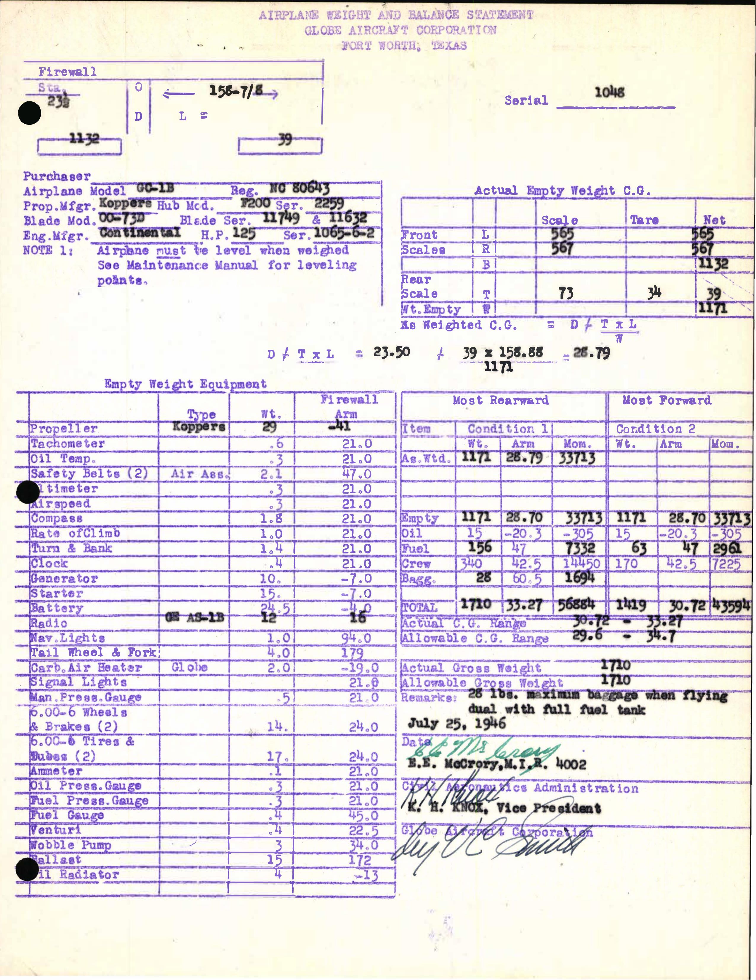 Sample page 5 from AirCorps Library document: Technical Information for Serial Number 1048