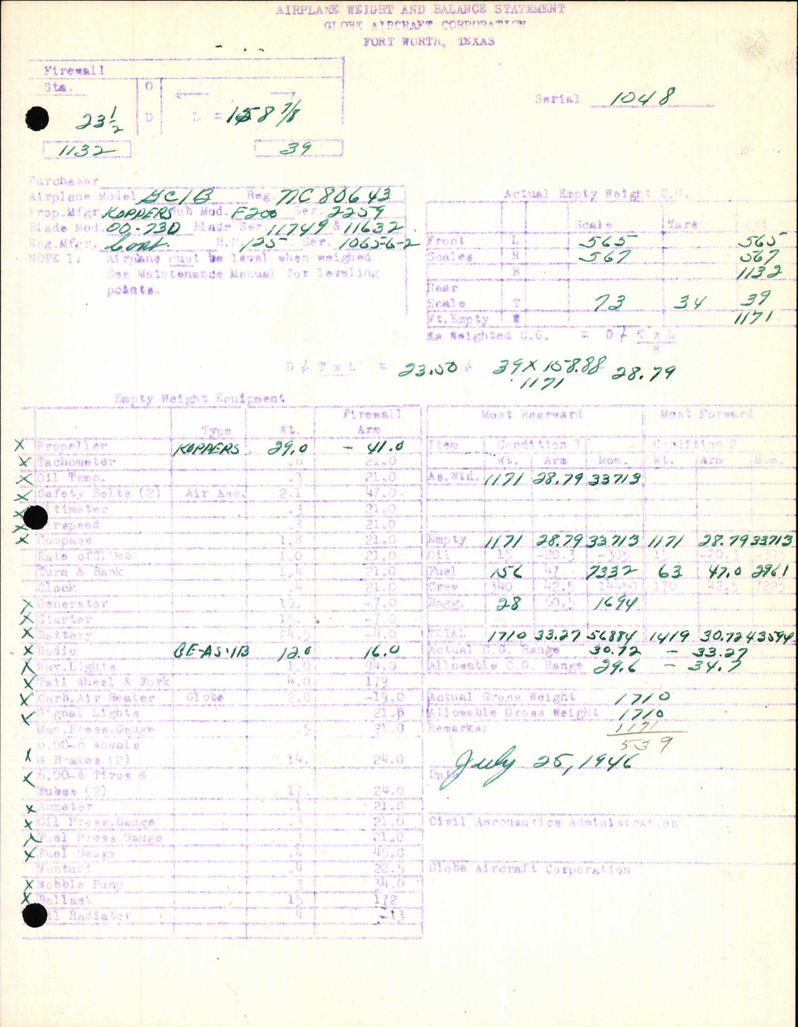 Sample page 7 from AirCorps Library document: Technical Information for Serial Number 1048